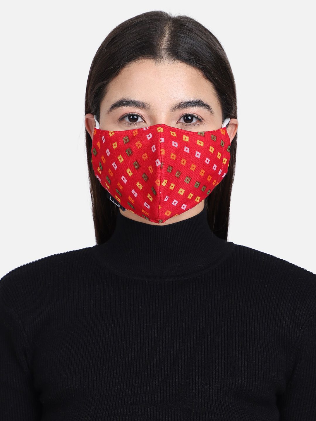 Anekaant Unisex Red & White Printed 3-Ply Reusable Cloth Mask Price in India