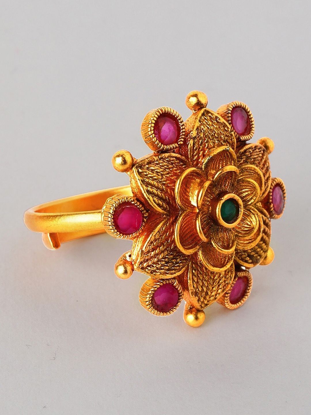 Anouk Gold-Toned & Pink Ruby Studded Handcrafted Finger Ring Price in India