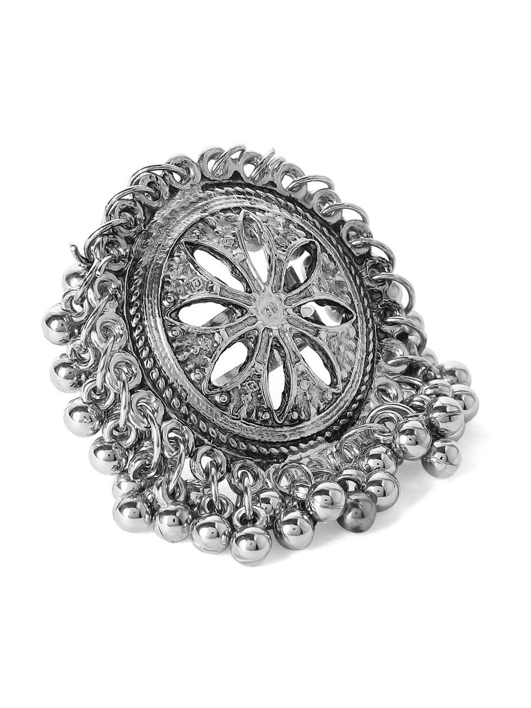 Anouk Oxidised Silver-Plated Handcrafted Adjustable Finger Ring Price in India