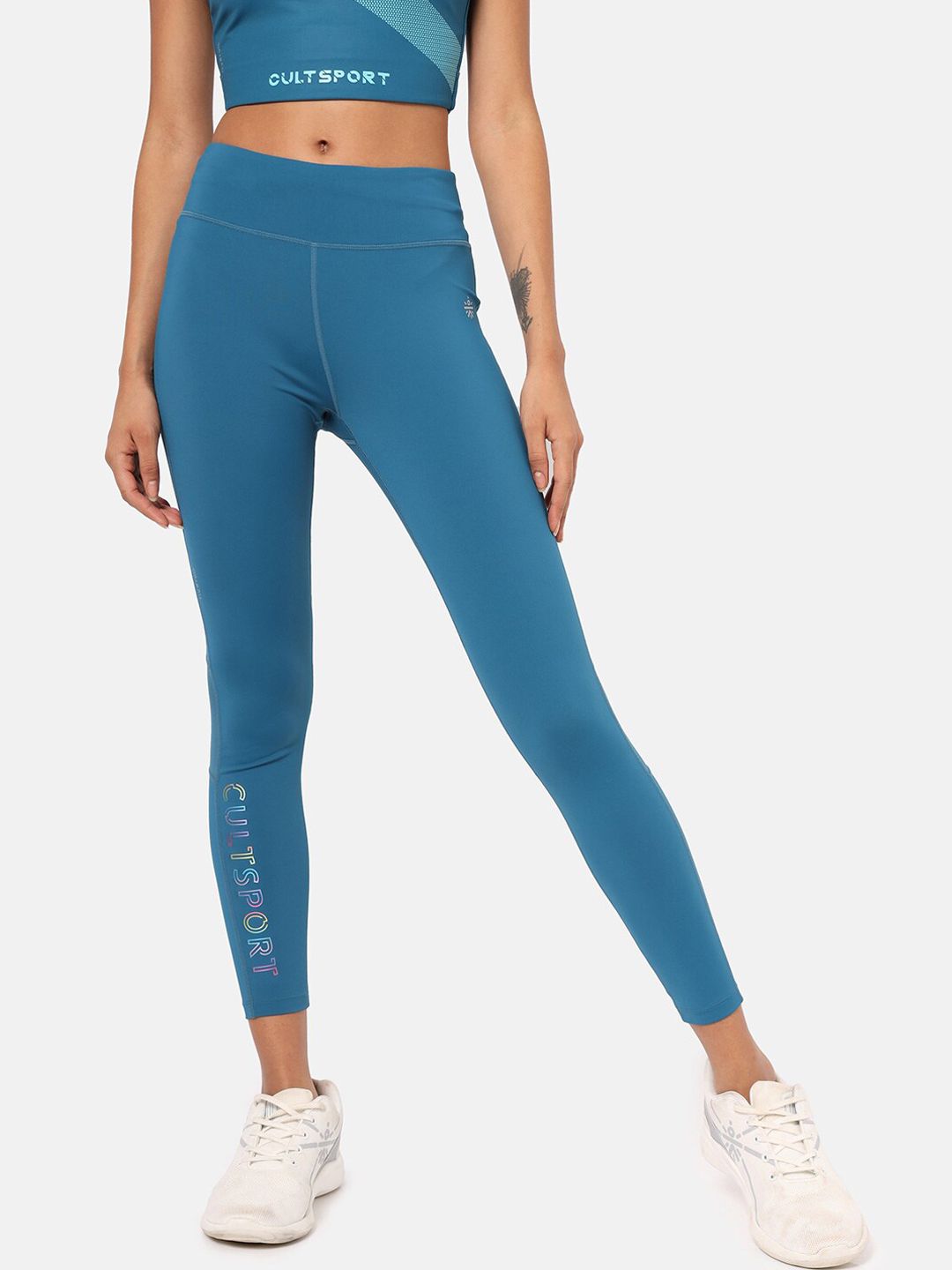 Cultsport Women Teal-Blue Solid Antimicrobial Tights Price in India