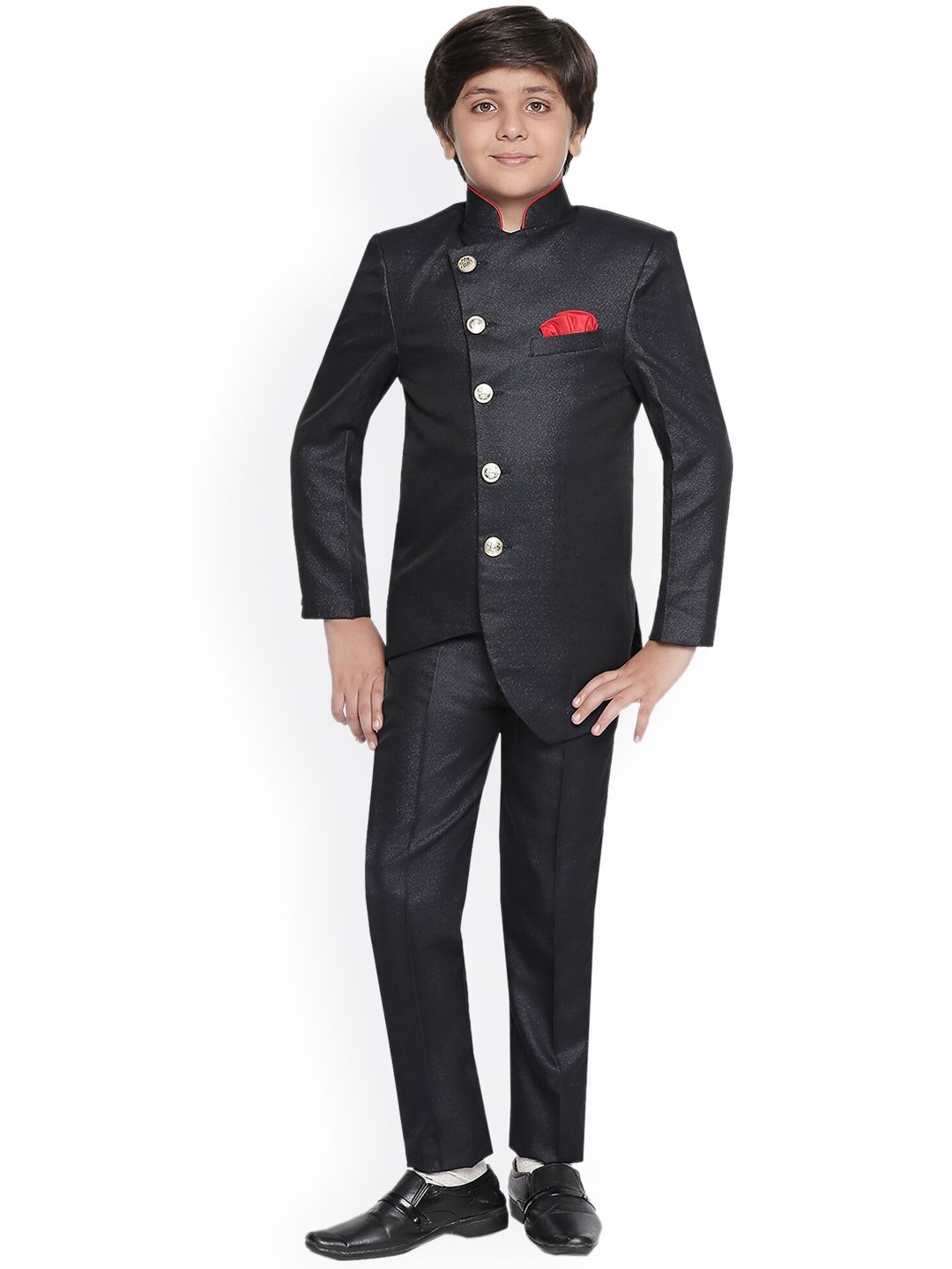 Jeetethnics Boys Navy Blue Solid Regular-Fit Single-Breasted Two-Piece Suit