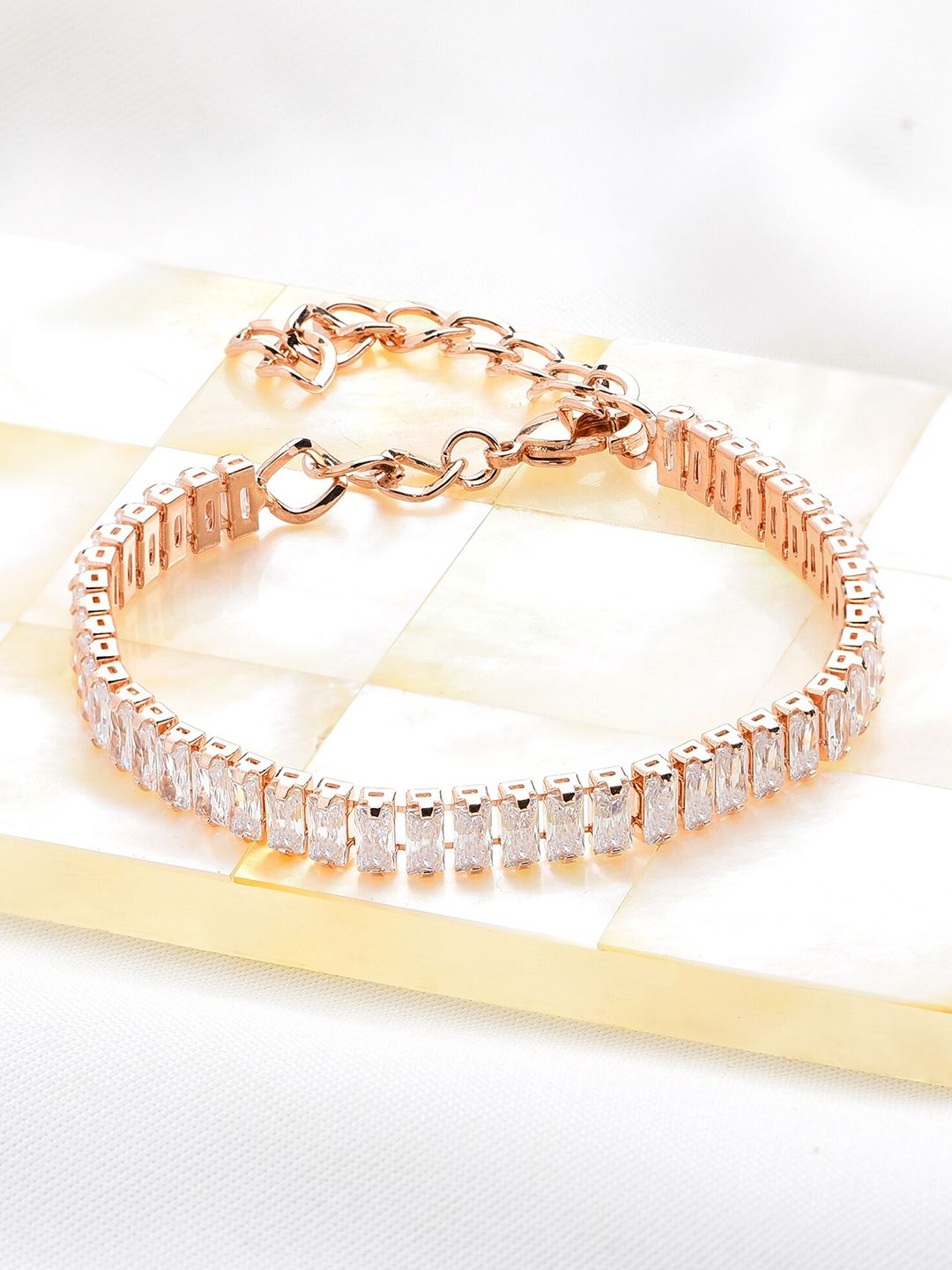 AMI Women Rose Gold Brass Cubic Zirconia Rose Gold-Plated Wraparound Bracelet Price in India