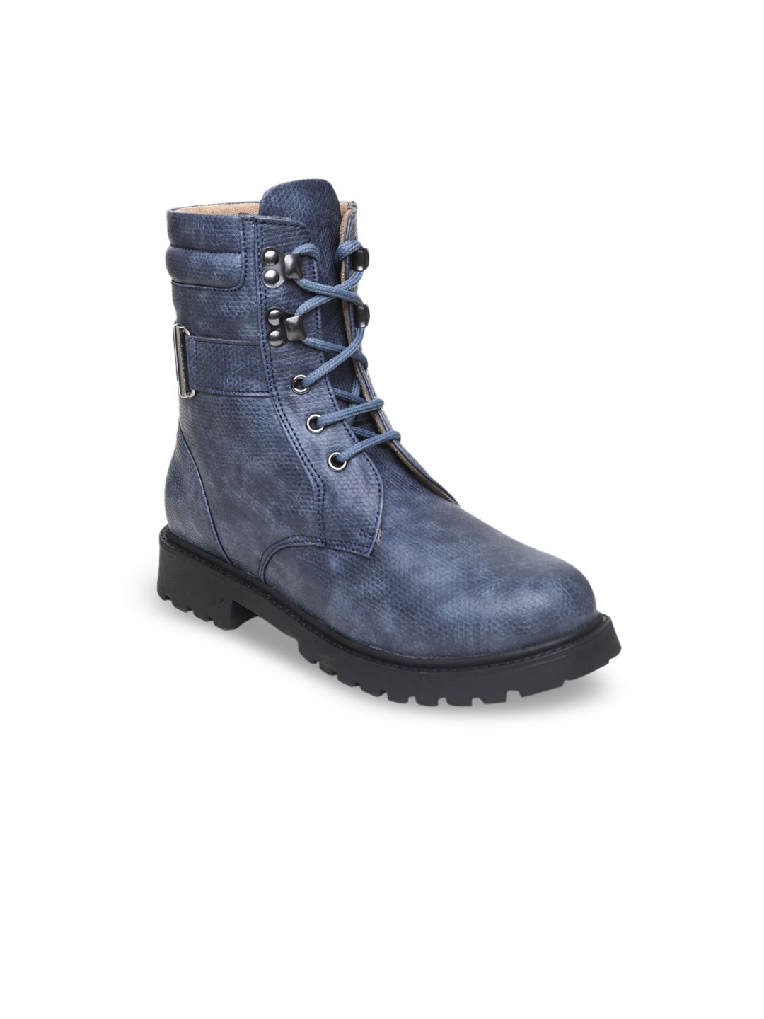 VALIOSAA Women Navy Blue High-Top Block Heeled Boots Price in India