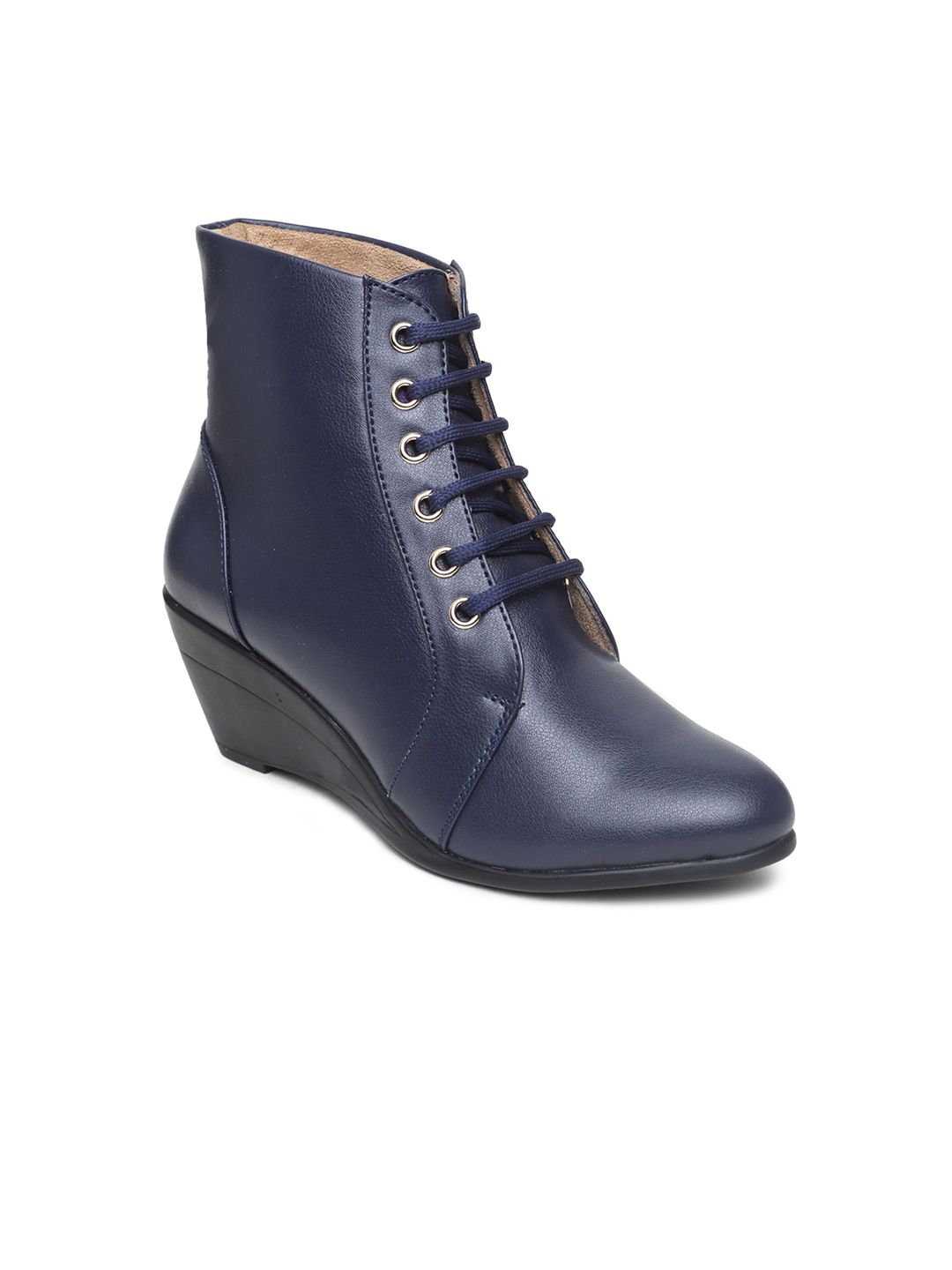 VALIOSAA Navy Blue High-Top Wedge Heeled Boots Price in India
