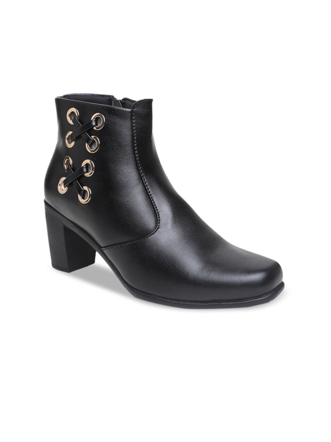 VALIOSAA Black Block Heeled Boots Price in India