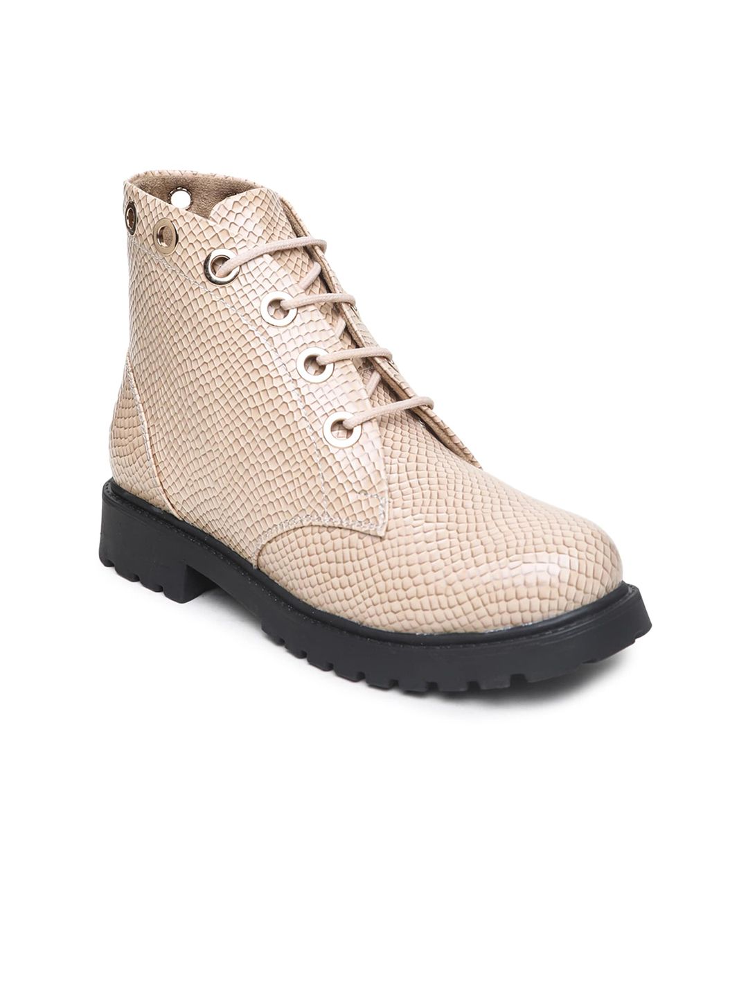 VALIOSAA Cream-Coloured Textured Block Heeled Boots Price in India