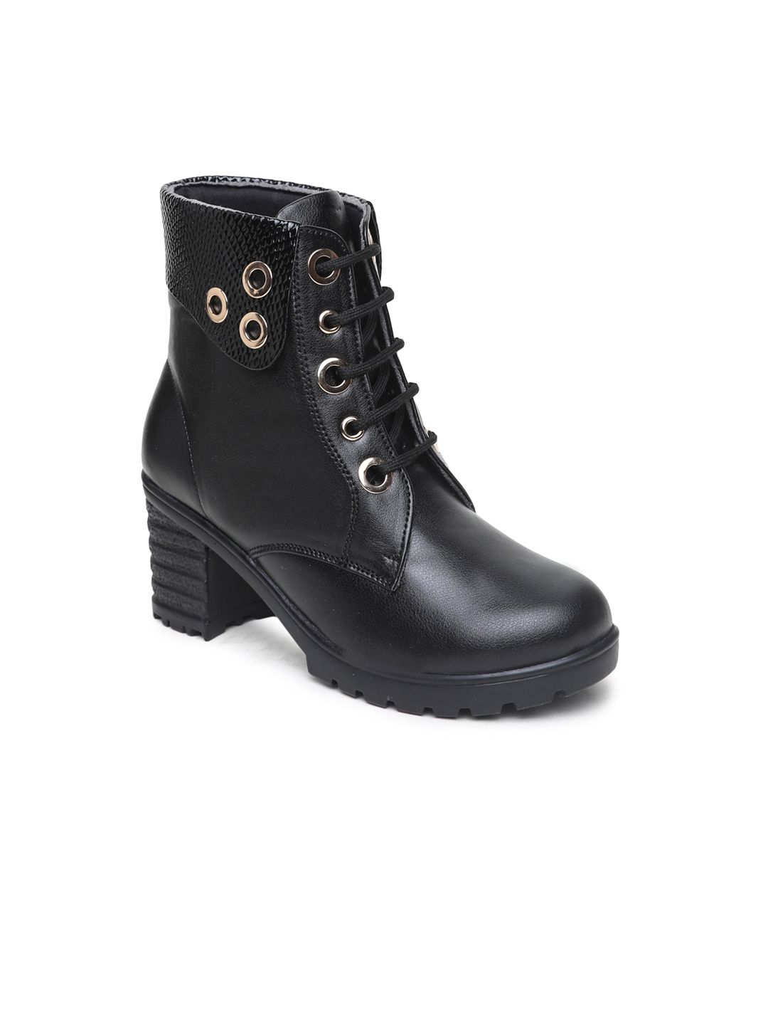 VALIOSAA Women Black Block Heeled Boots Price in India