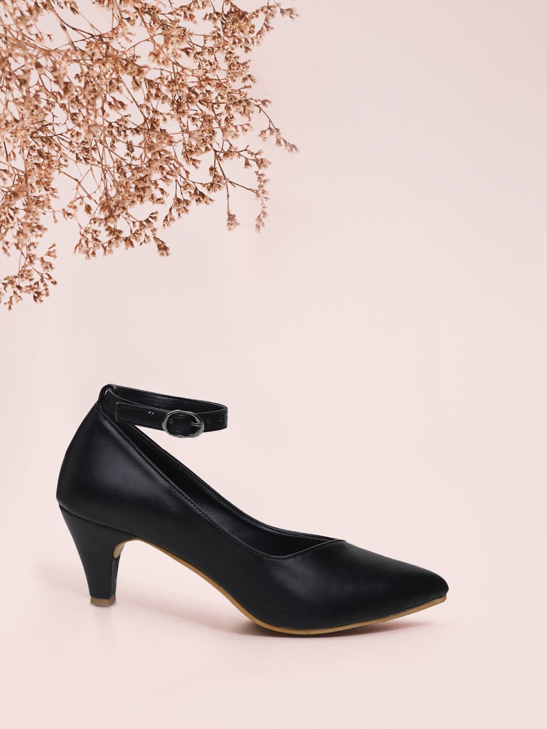 VALIOSAA Black Kitten Pumps with Ankle Loop Price in India