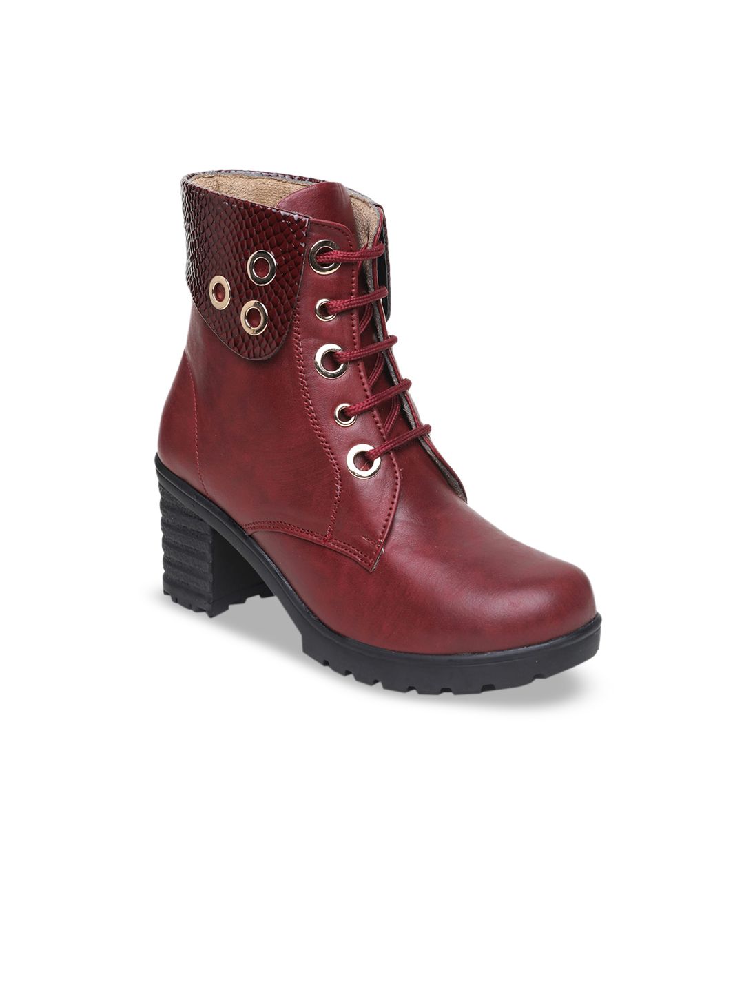 VALIOSAA Maroon Block Heeled Boots Price in India