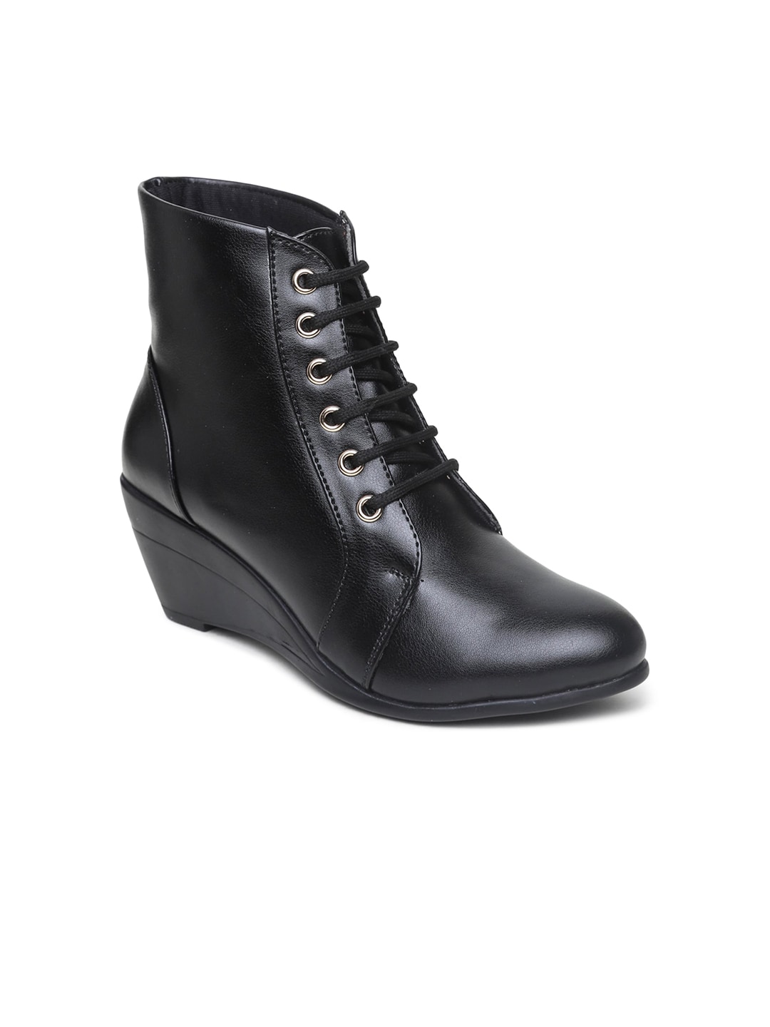 VALIOSAA Woman Black High-Top Wedge Heeled Boots Price in India