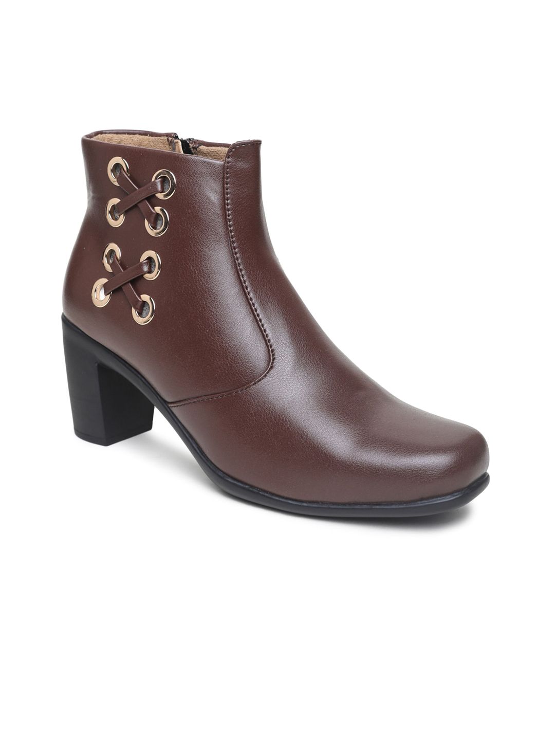 VALIOSAA Brown Block Heeled Boots Price in India