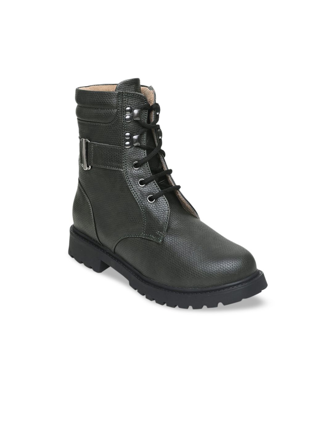 VALIOSAA Women Olive Green High-Top Block Heeled Boots Price in India