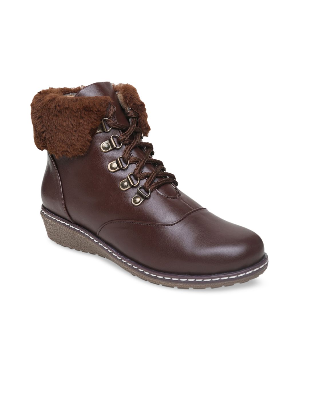 VALIOSAA Brown Wedge Heeled Boots Price in India