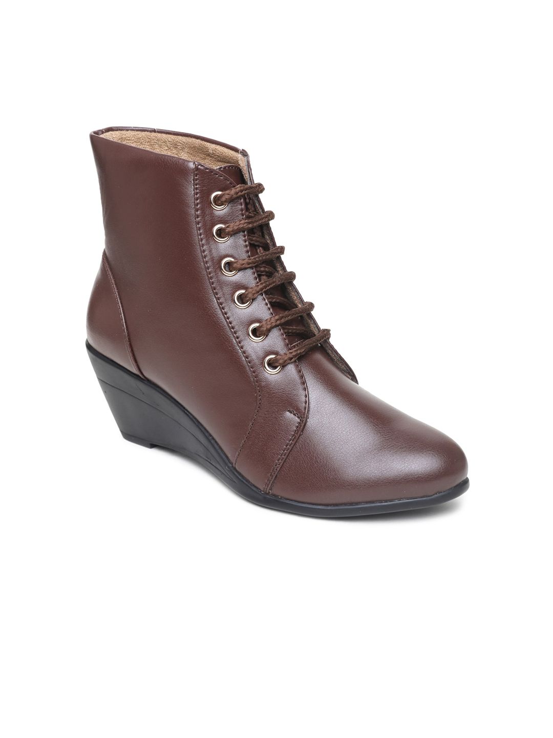 VALIOSAA Brown High-Top Wedge Heeled Boots Price in India