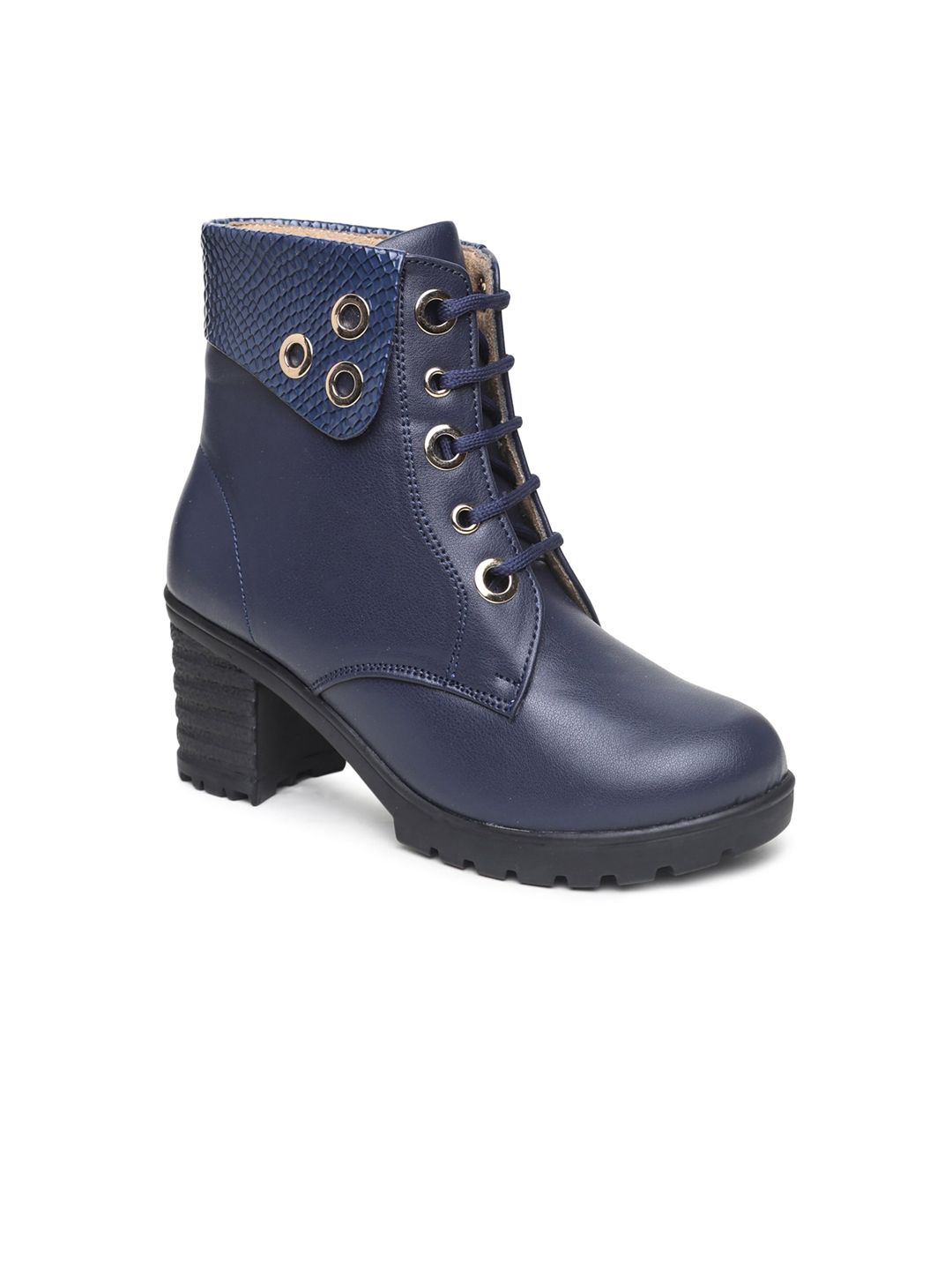 VALIOSAA Women Navy Blue Block Heeled Boots Price in India