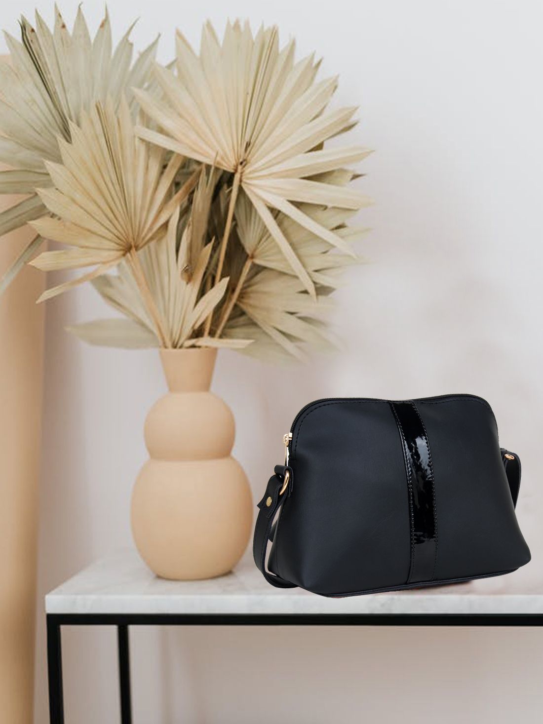 yelloe Black Structured Sling Bag Price in India