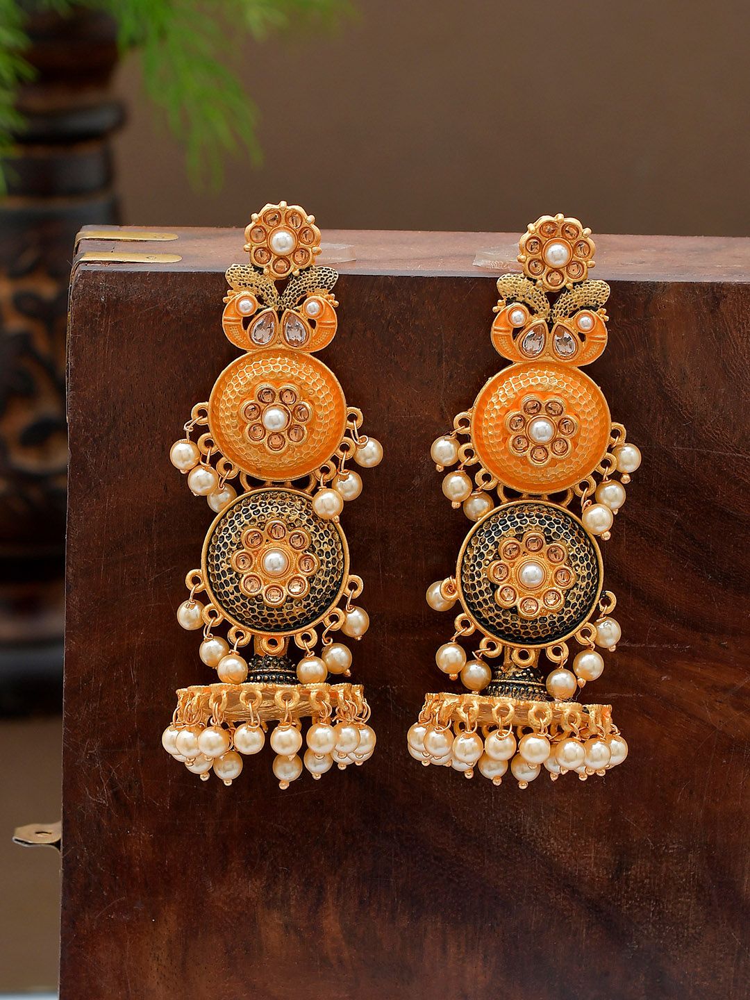 Shoshaa Gold-Toned Contemporary Jhumkas Earrings Price in India