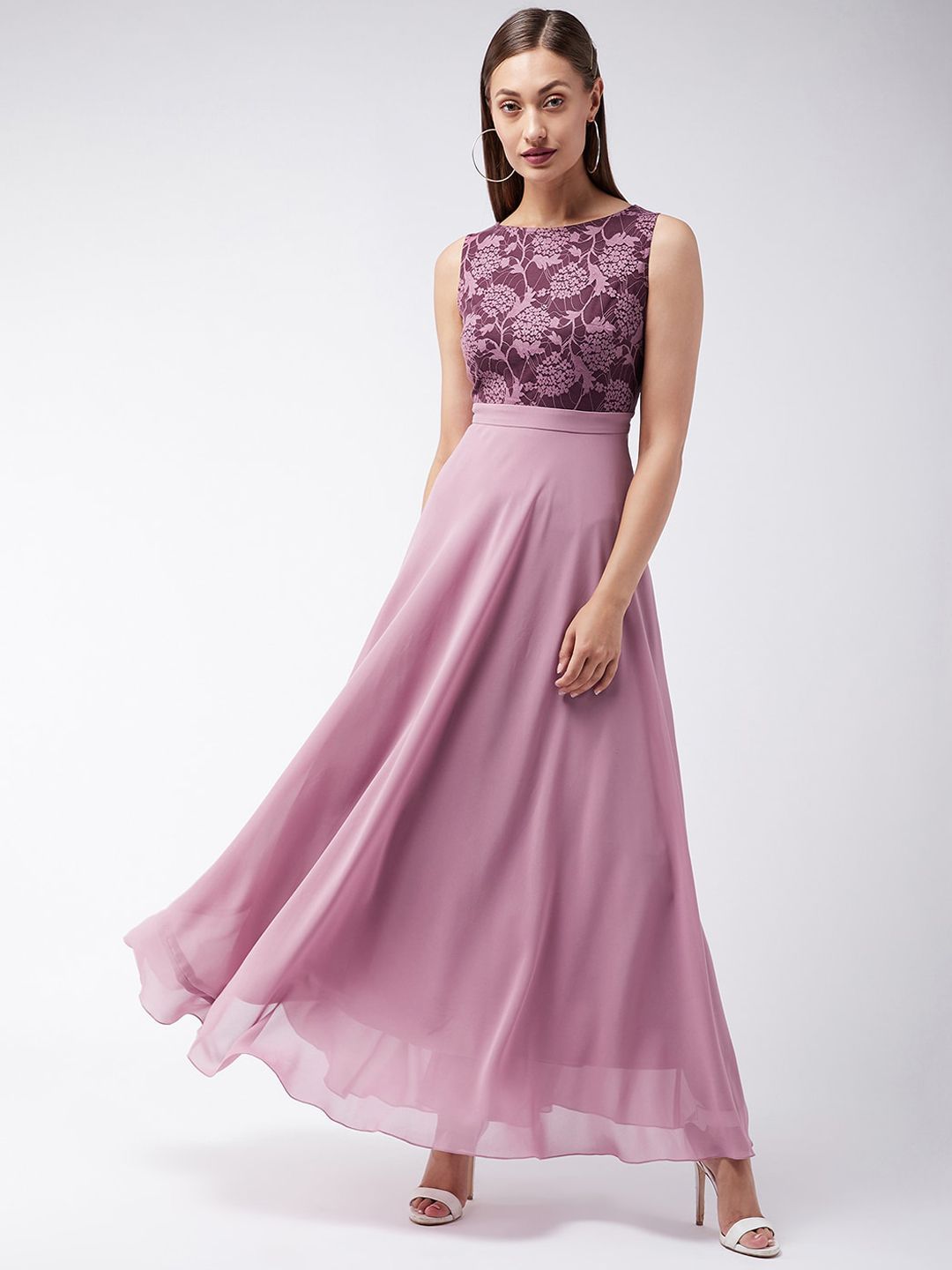 Miss Chase Lavender Floral Georgette Maxi Dress Price in India