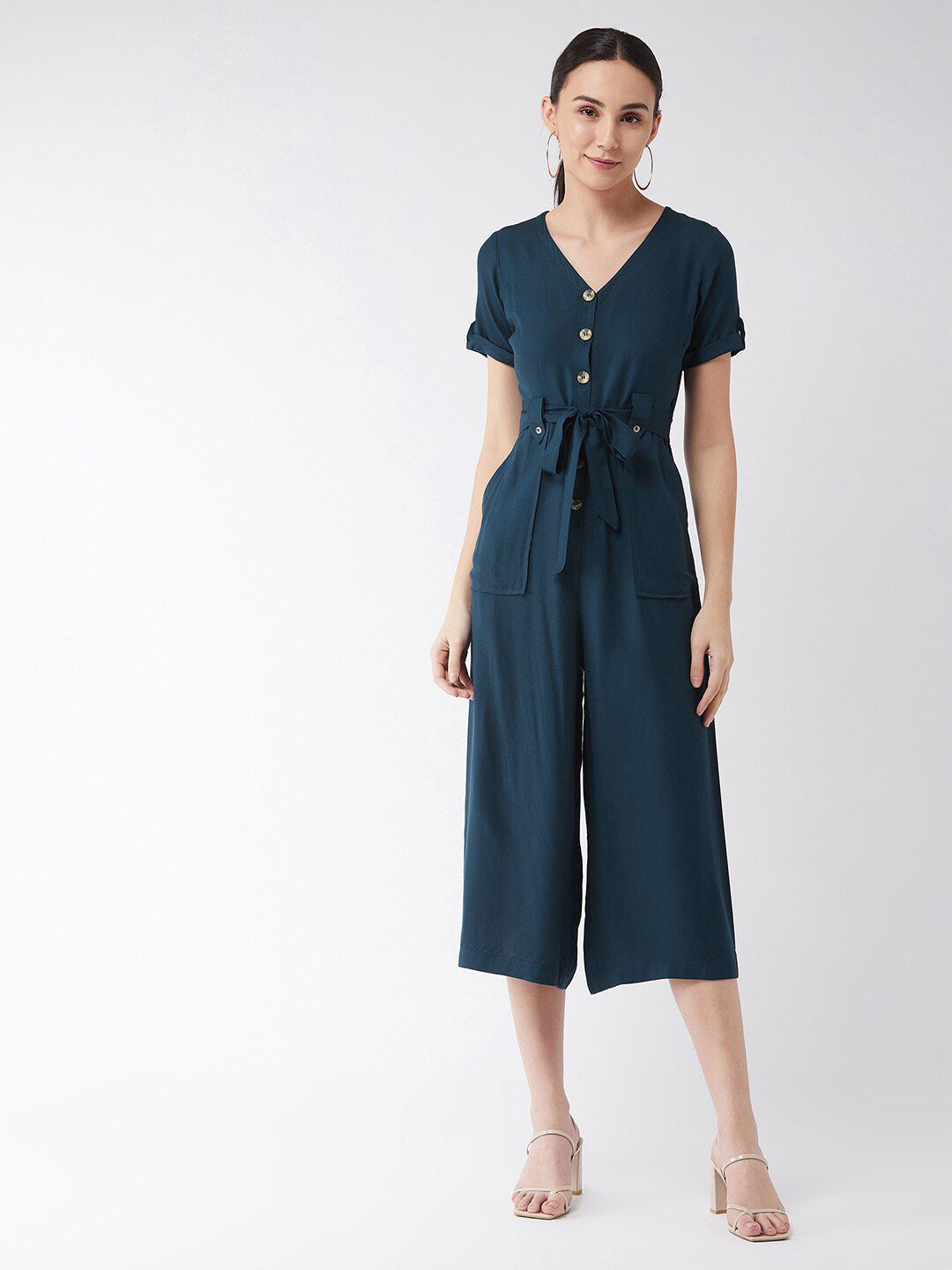 Miss Chase Navy Blue Culotte Jumpsuit Price in India