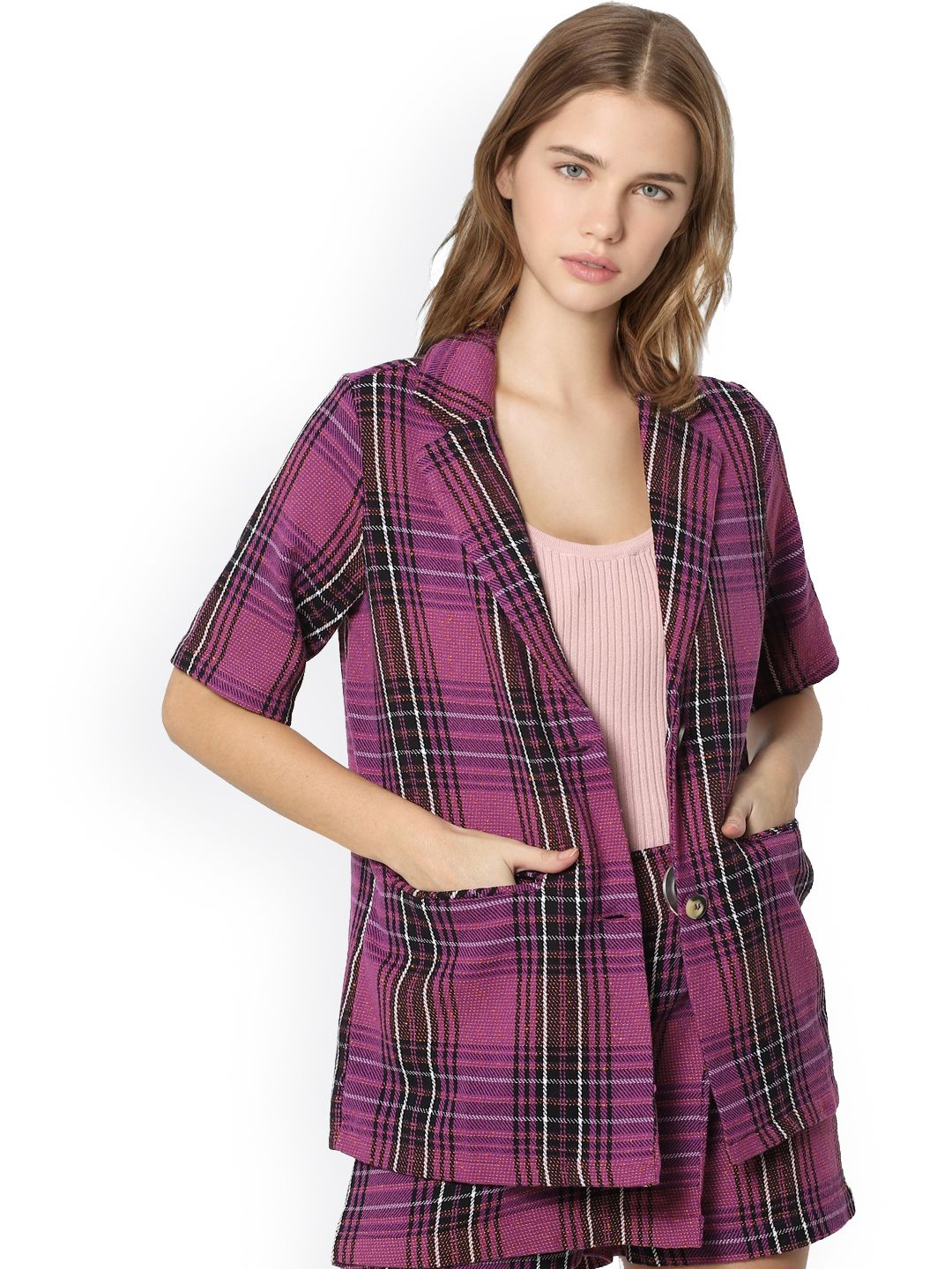 ONLY Violet Checked Blazer Price in India