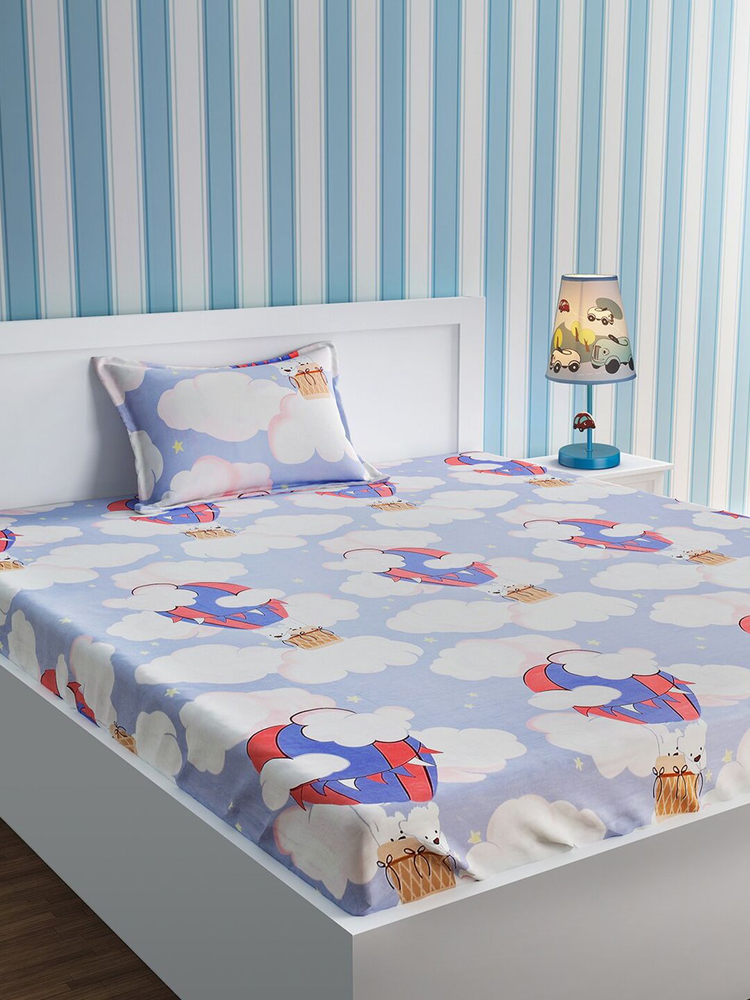 URBAN DREAM Purple Graphic Cotton 210 TC Single Fine Bedsheet with a Pillow Cover-150 x 230 cm