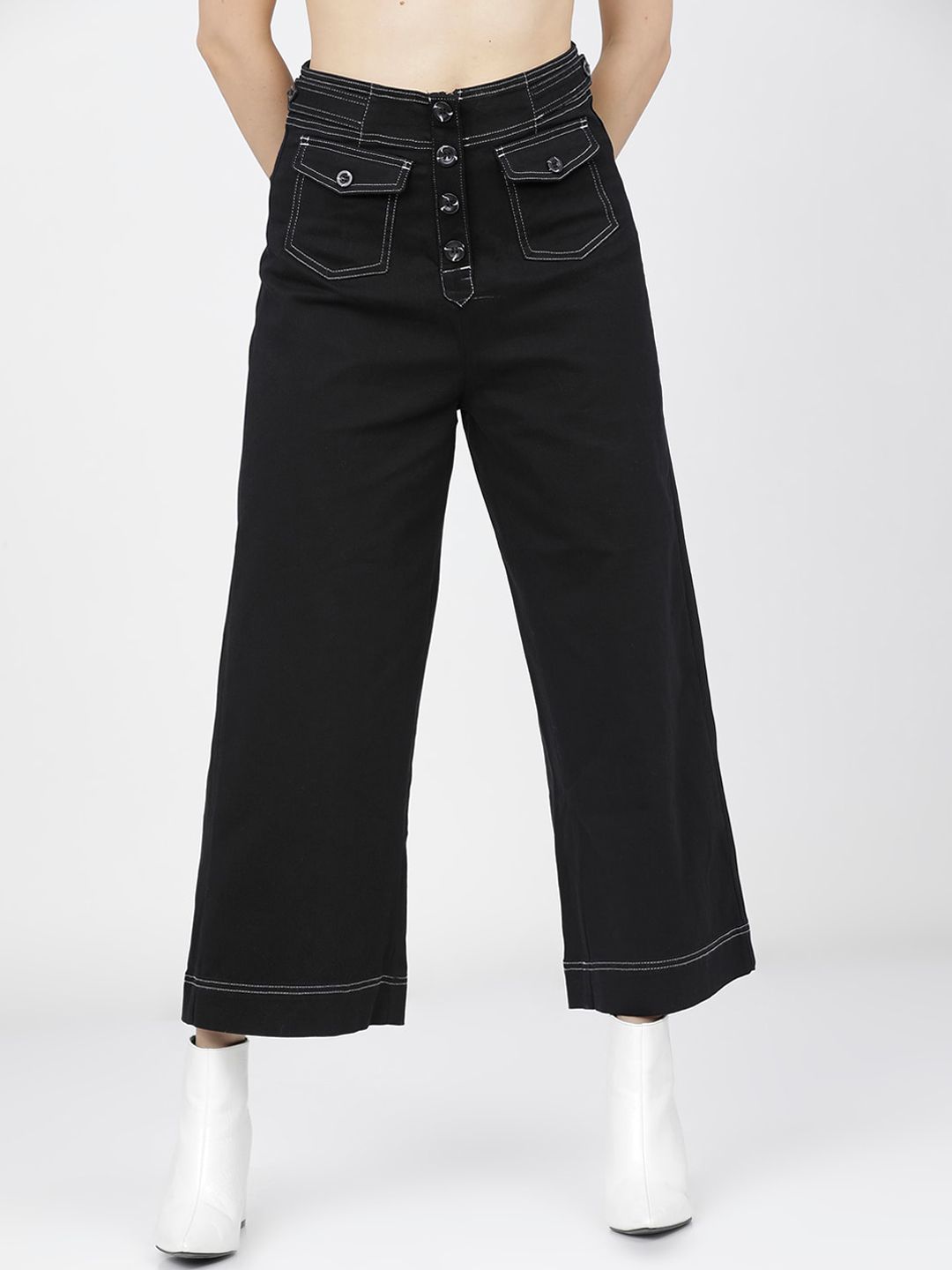Tokyo Talkies Women Black Straight Fit Easy Wash Culottes Trousers Price in India