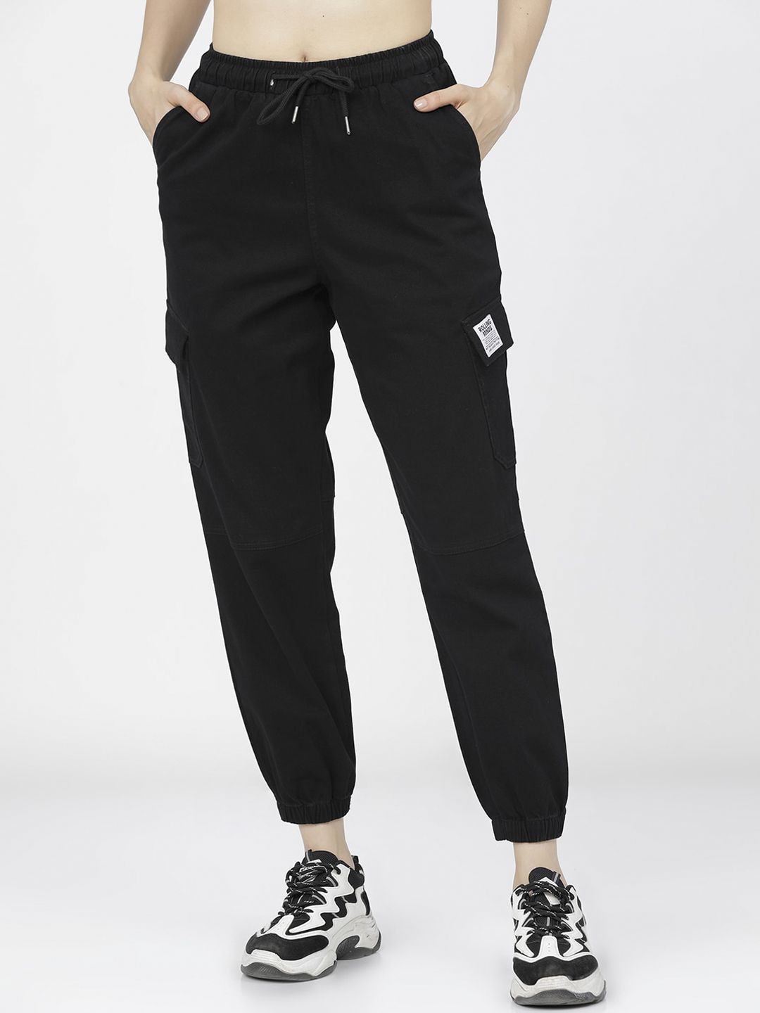 Tokyo Talkies Women Black Tapered Fit Easy Wash Joggers Trousers Price in India