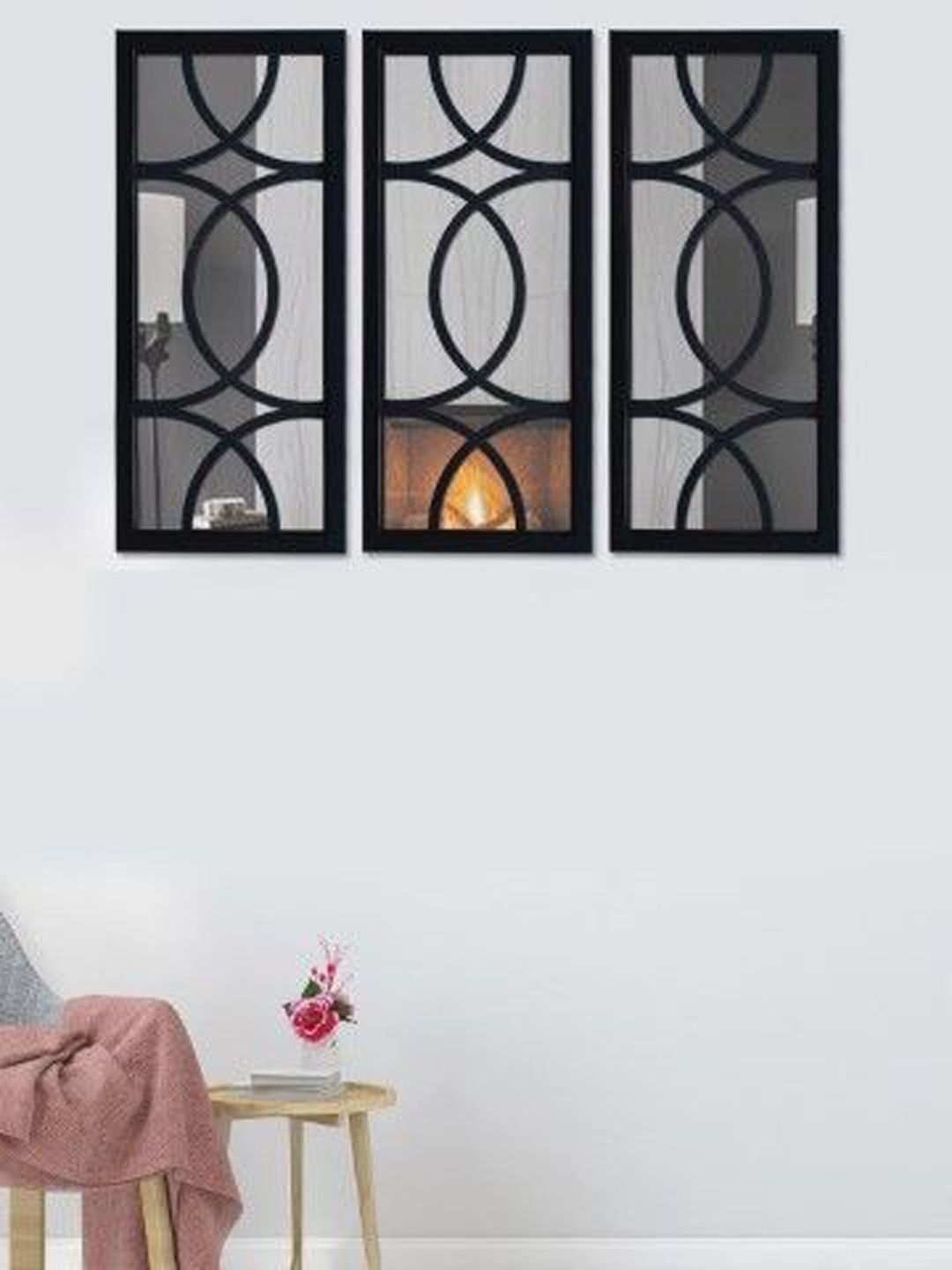Art Street Set Of 3 Black Decorative Wall MDF Mirrors Price in India