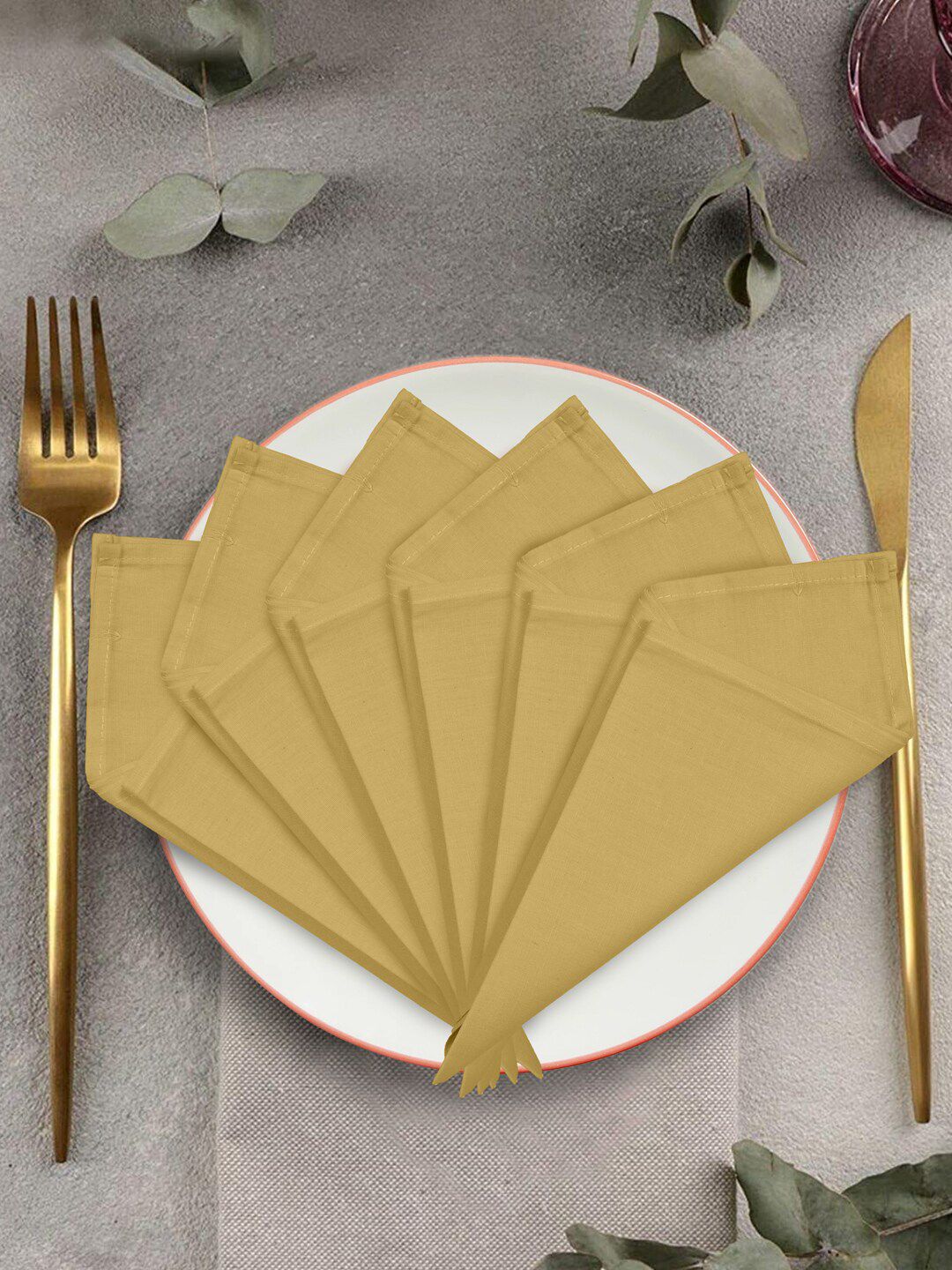 Clasiko Set Of 6 Yellow Solid Organic Cotton Table Napkins Price in India