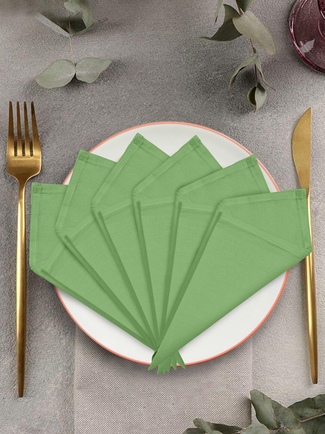 Clasiko Set Of 6 Green Solid Organic Cotton Table Napkins Price in India