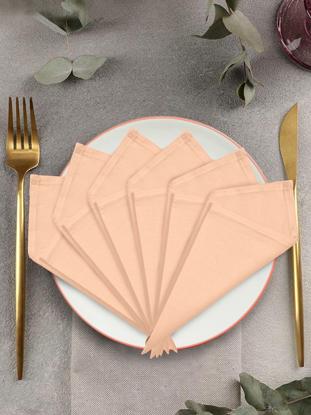 Clasiko Set Of 6 Peach-Coloured Solid Organic Cotton Table Napkins Price in India