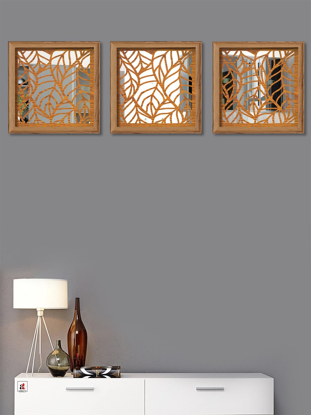 Art Street Set Of 3 Brown Square Shape Decorative Wall Mirror Price in India