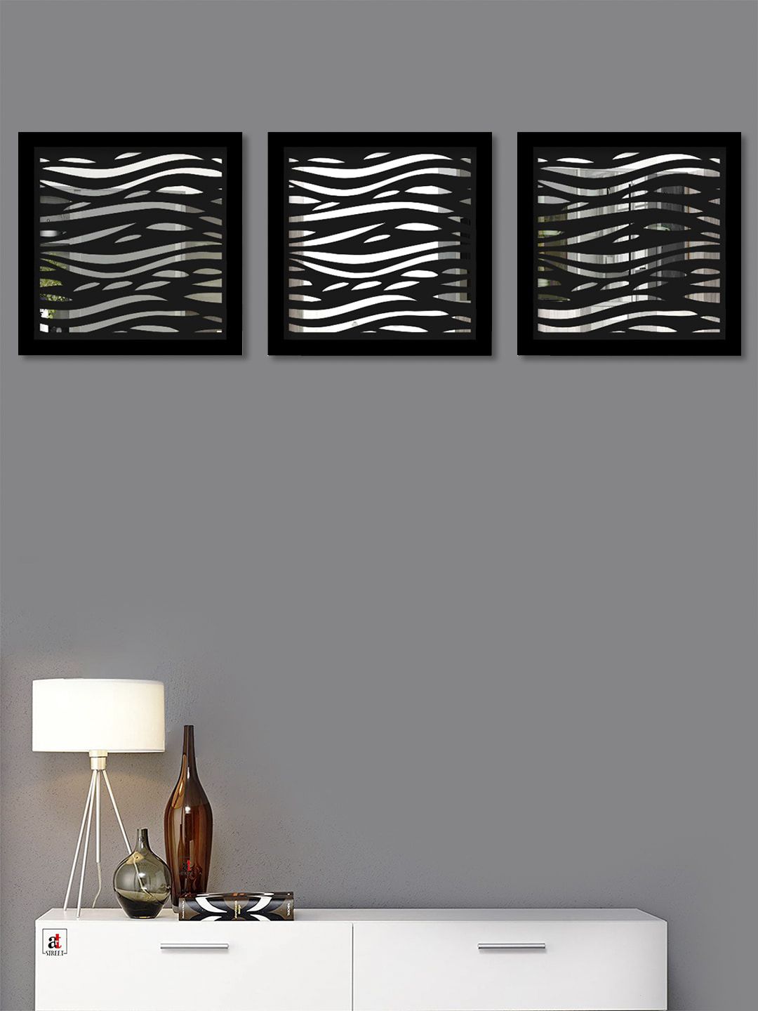 Art Street Decorative Black Wall Mirror Square Shape - Set of 3 Price in India