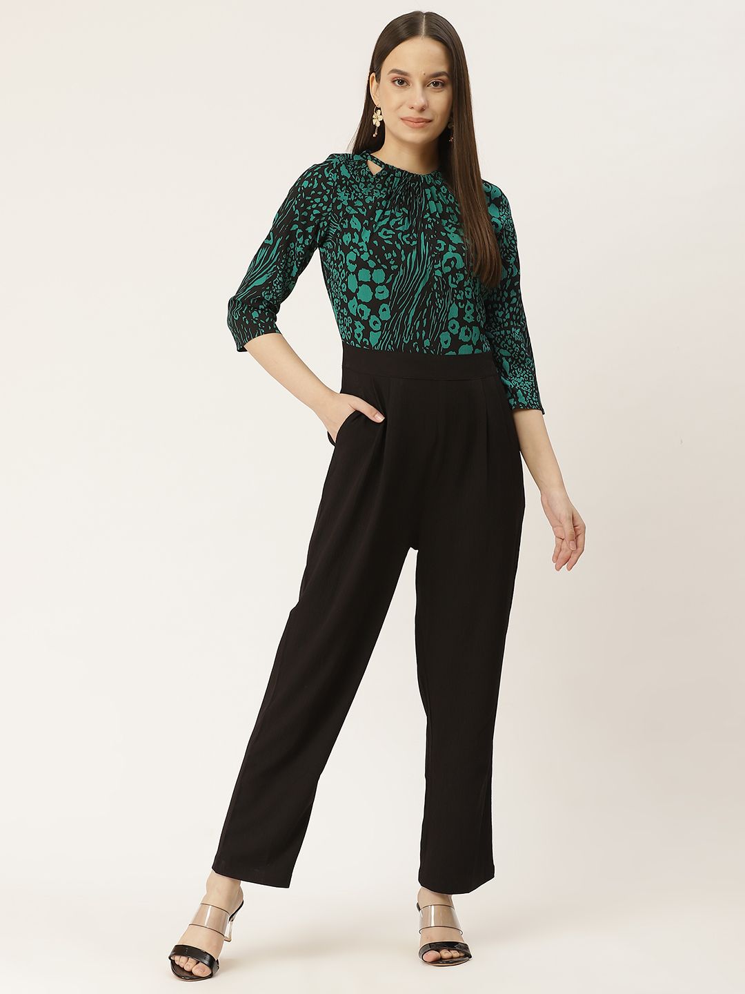 Magnetic Designs Black & Green Printed Basic Jumpsuit Price in India