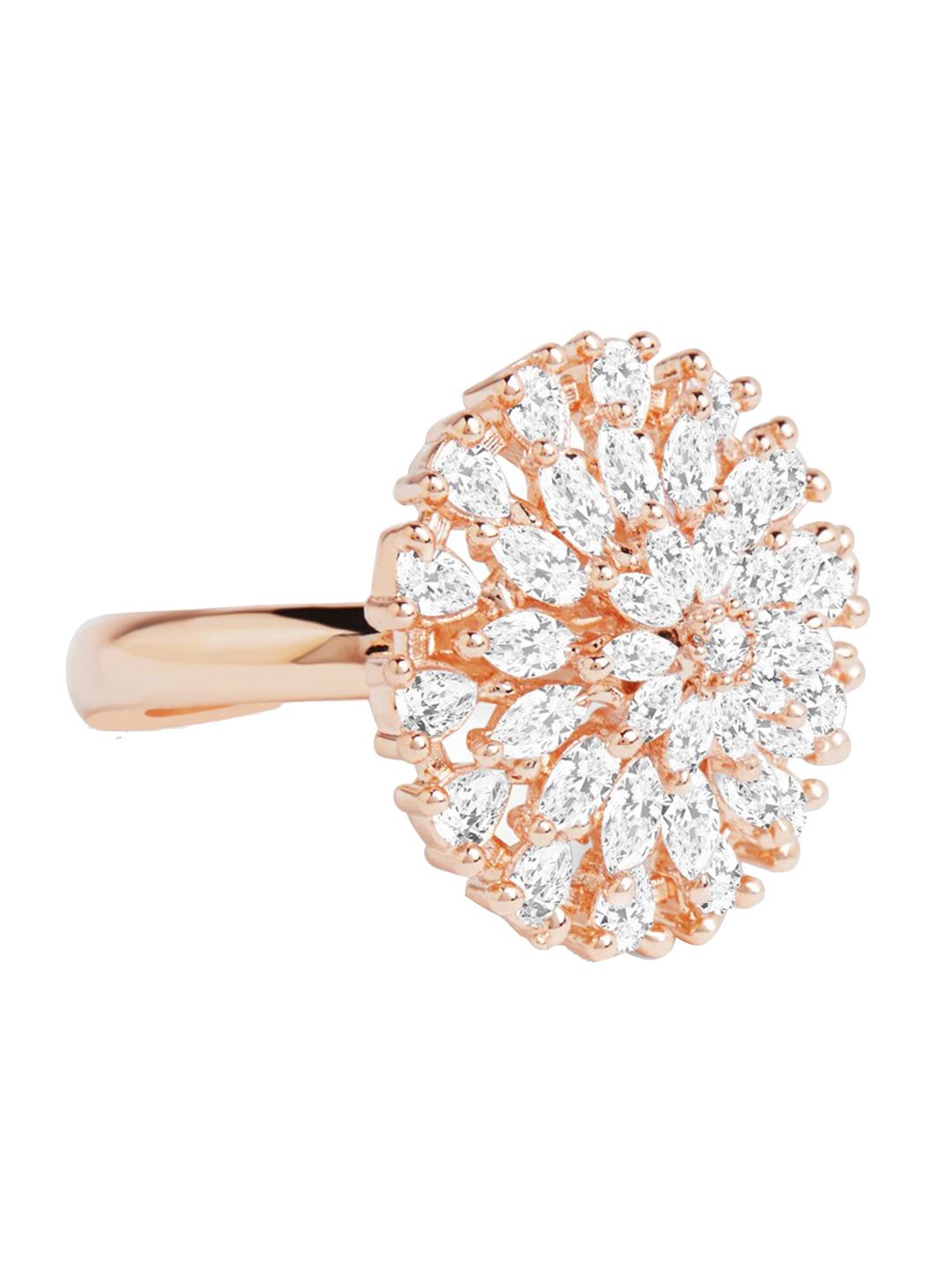 AMI Rose Gold-Plated & White CZ-Studded Adjustable Contemporary Finger Ring Price in India