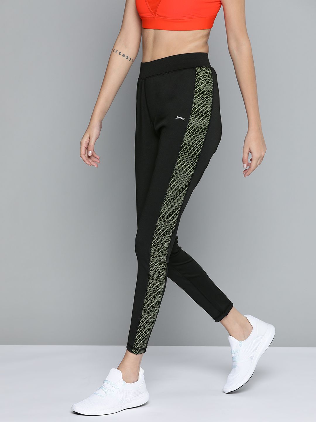 Slazenger Women Black & Green  Reflective Details Running Rapid-Dry Sports Tights Price in India