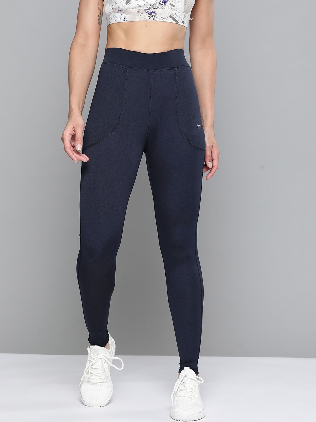Slazenger Women Navy Blue Solid Net Rapid-Dry Sports Tights Price in India