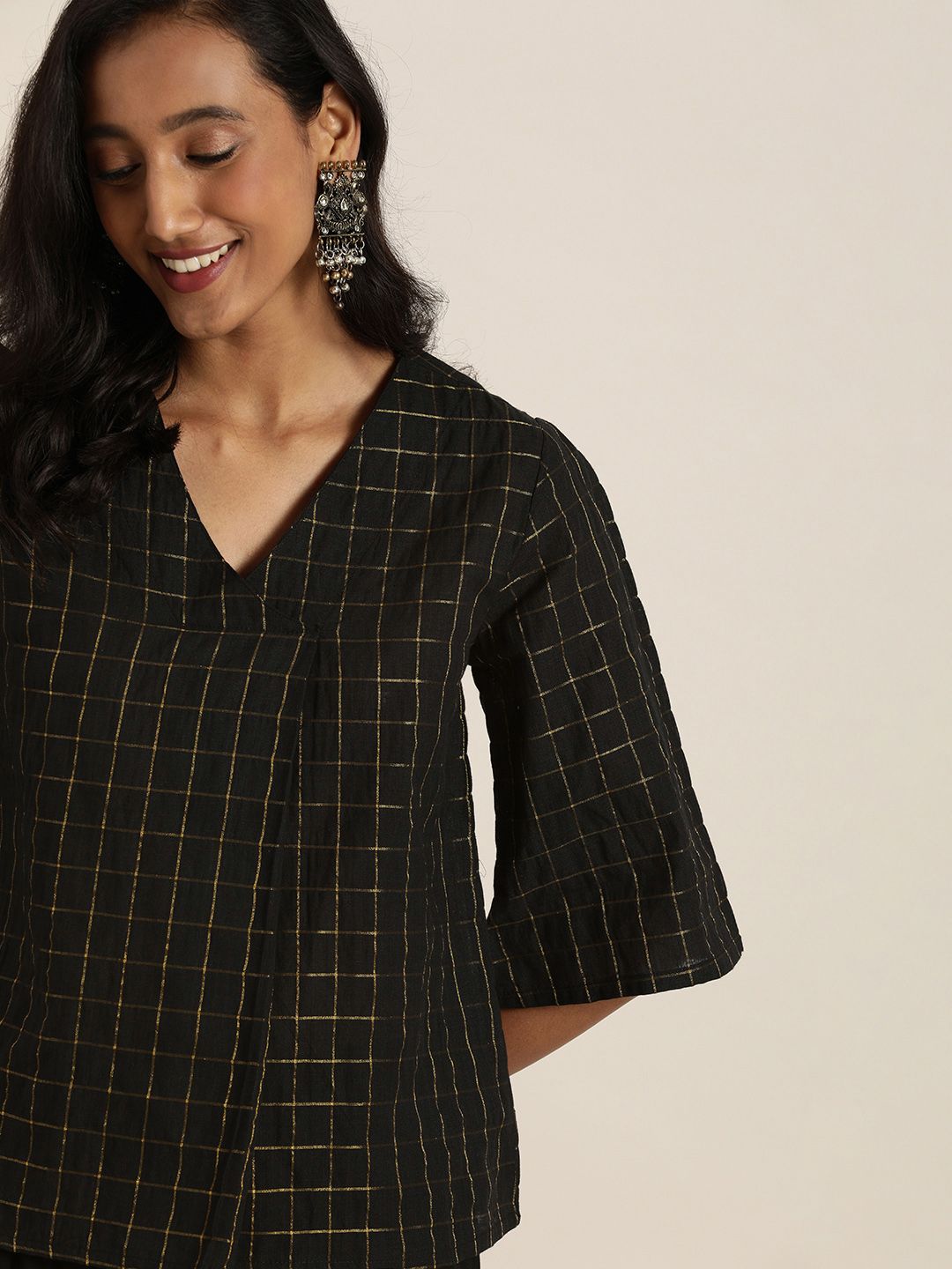 Taavi Black & Golden Woven Legacy Sustainable A-Line Top