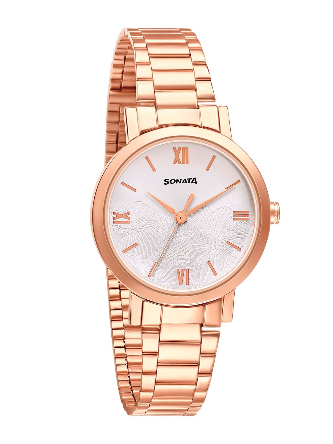 Sonata Women Silver-Toned Brass Dial & Rose Gold Toned Straps Analogue Watch 8174WM01 Price in India