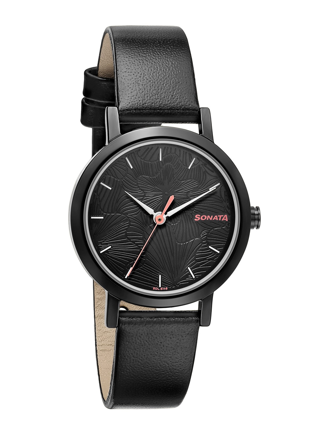 Sonata Women Black Brass Dial & Black Leather Straps Analogue Watch 8174NL01 Price in India