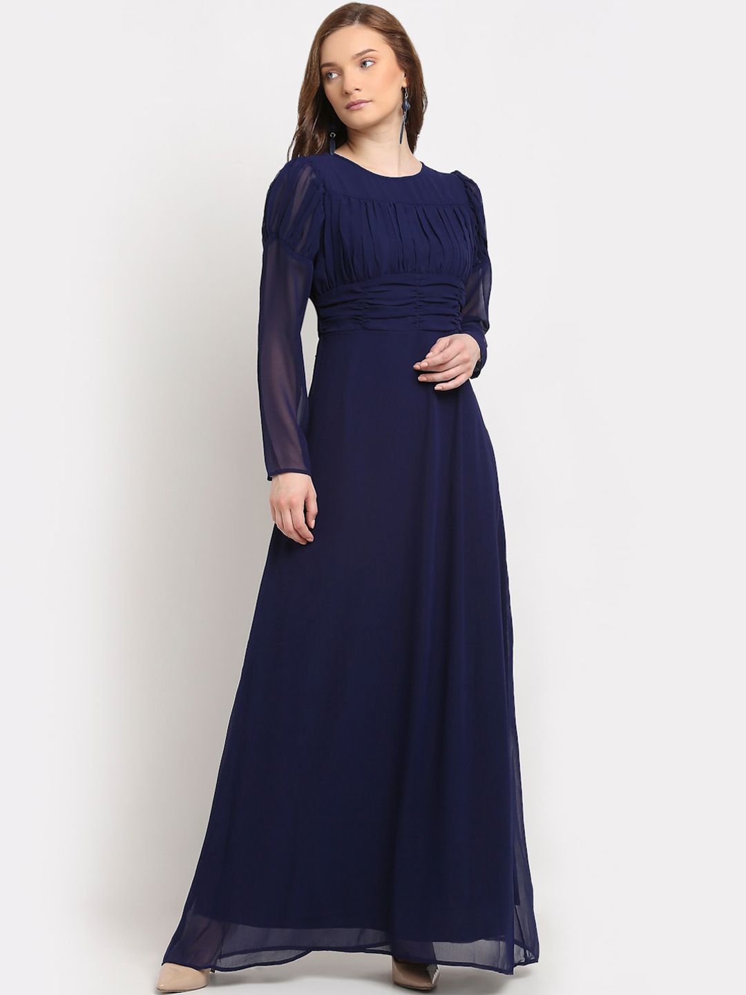 La Zoire Navy Blue Georgette Maxi Dress Price in India