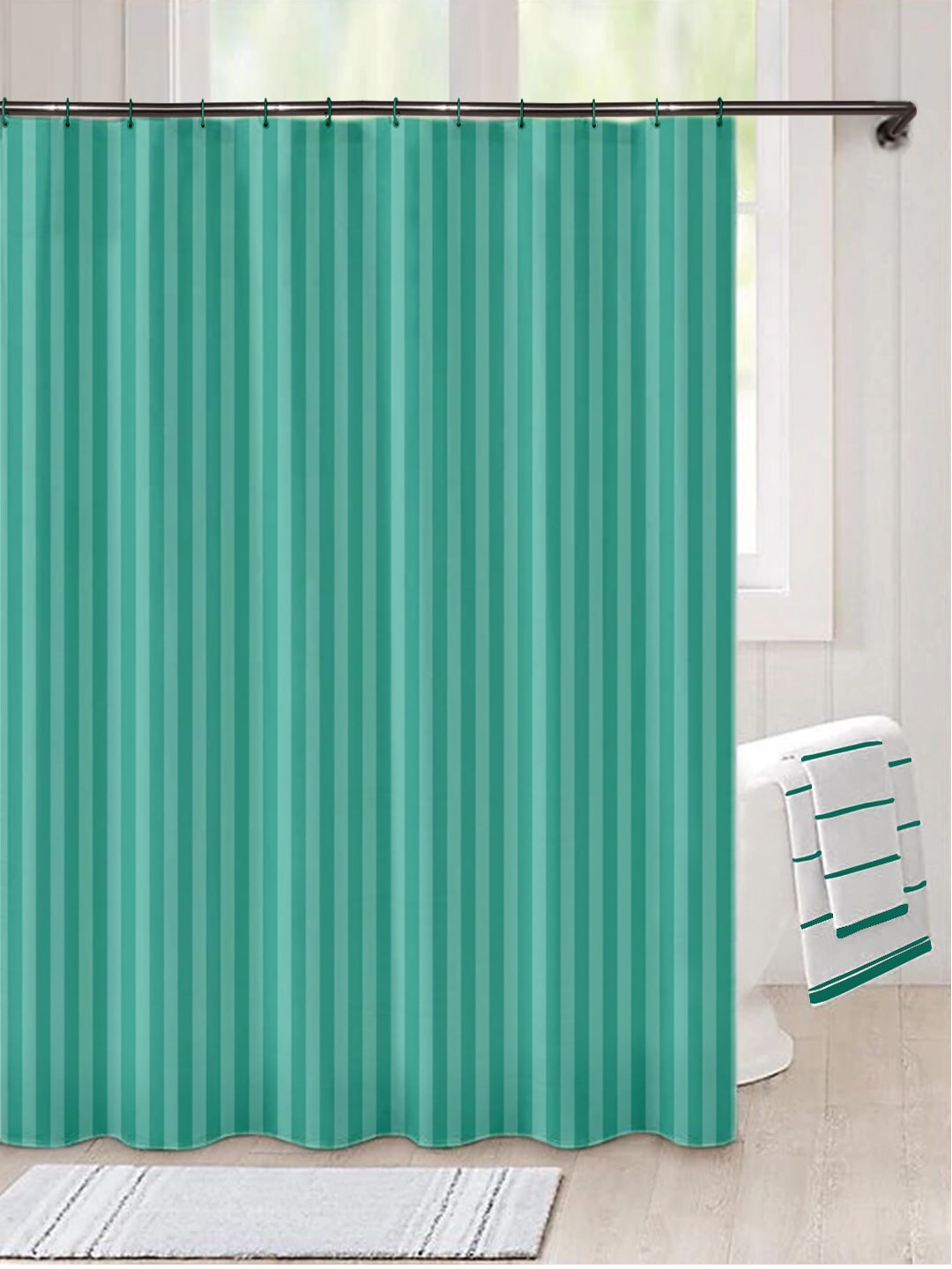 Lushomes Green Striped Water Repellent Shower Curtain Price in India