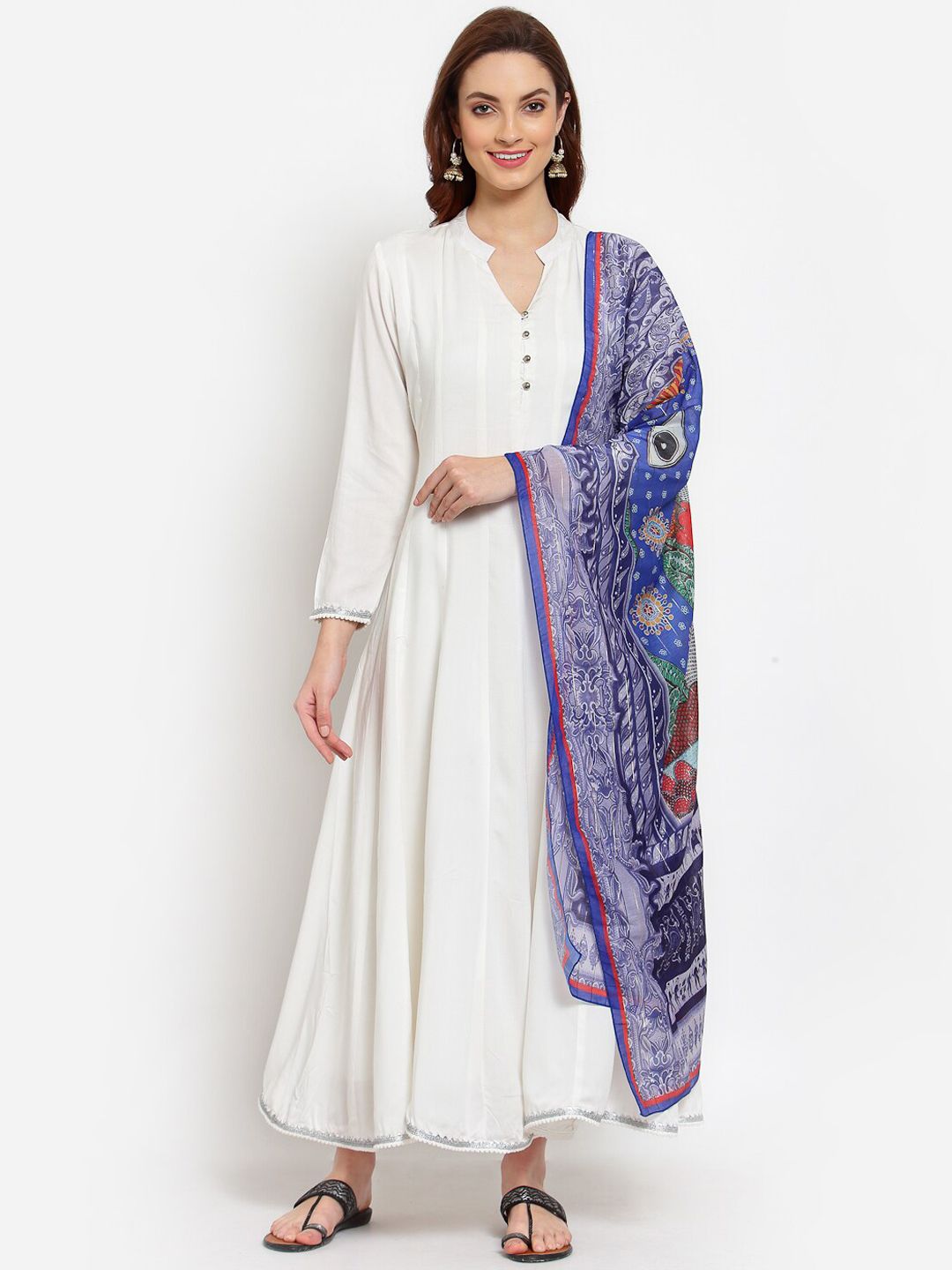 Myshka Women White Anarkali Kurta With Dupatta Price in India