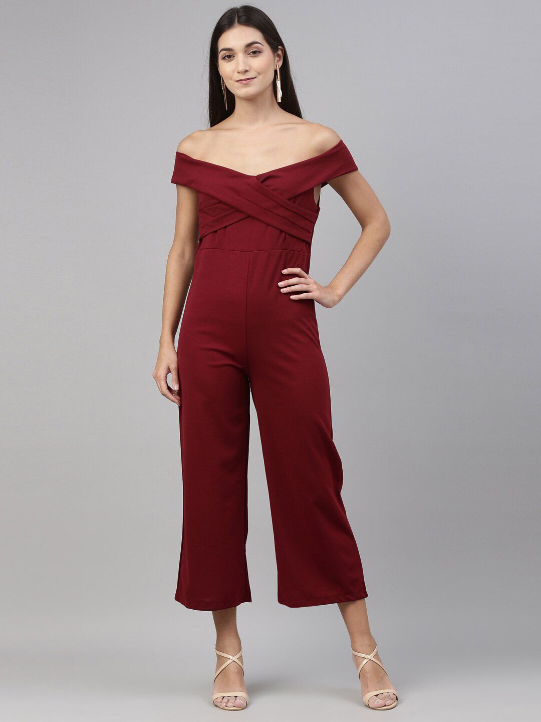 Insua Red Off-Shoulder Culotte Jumpsuit Price in India