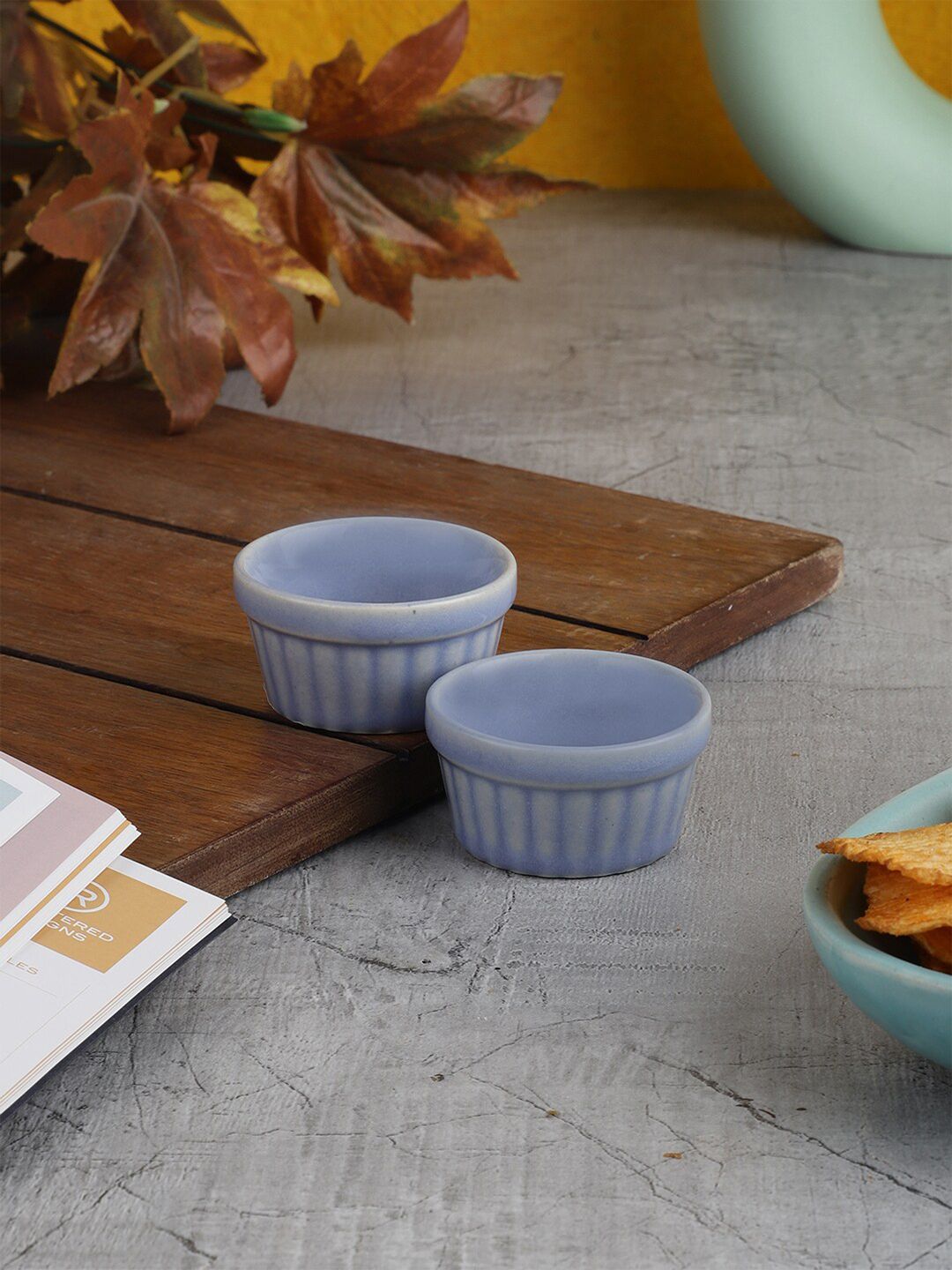 MIAH Decor Blue Set Of 2 Pieces Ceramic Glossy Bowls Price in India
