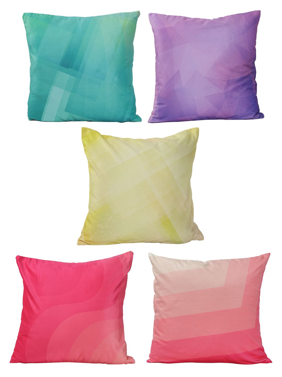 ROMEE Yellow & Pink Set of 5 Velvet Square Cushion Covers Price in India