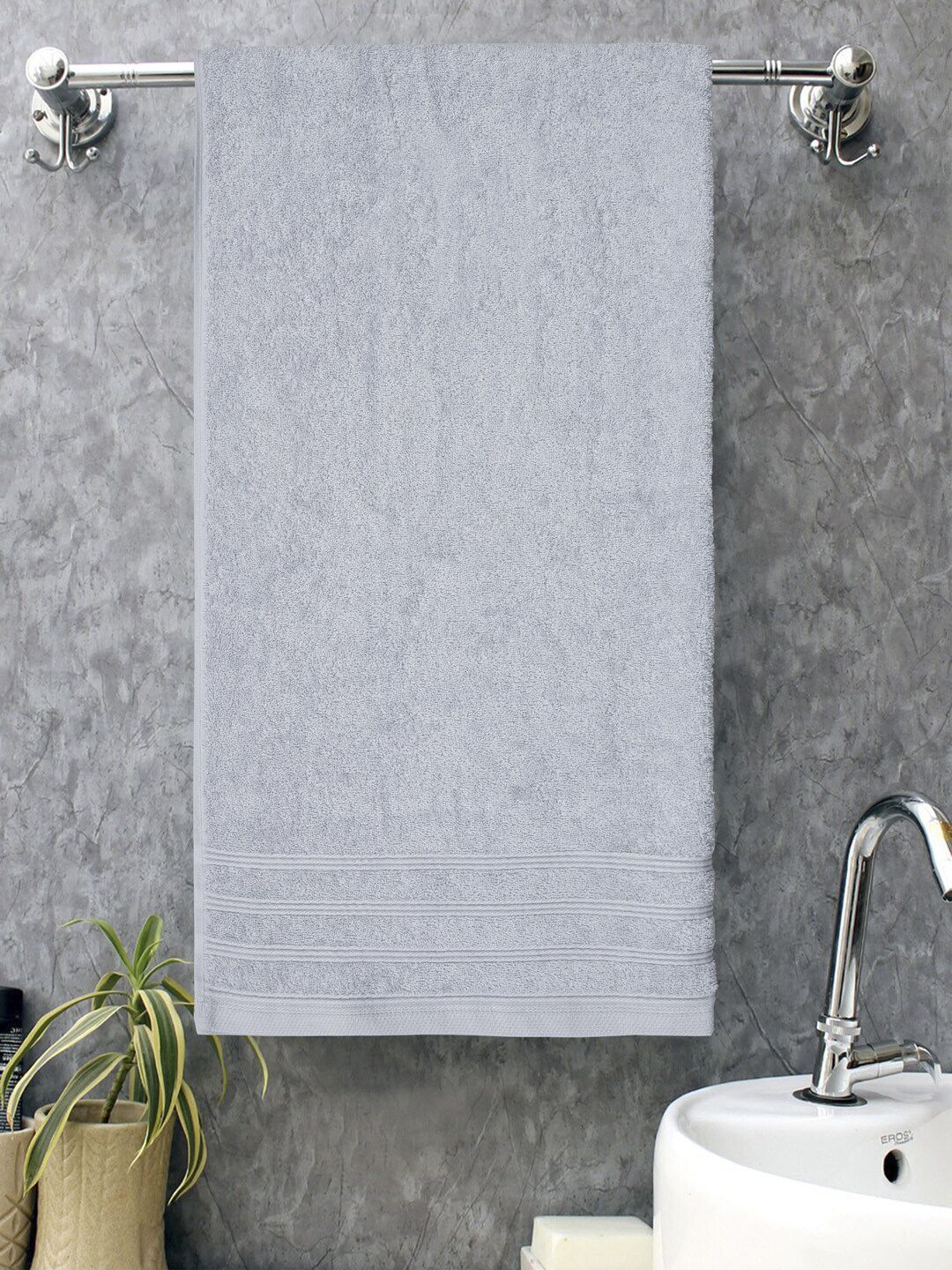 Home Fresh Grey Solid Pure Cotton 450 GSM Bath Towel Price in India
