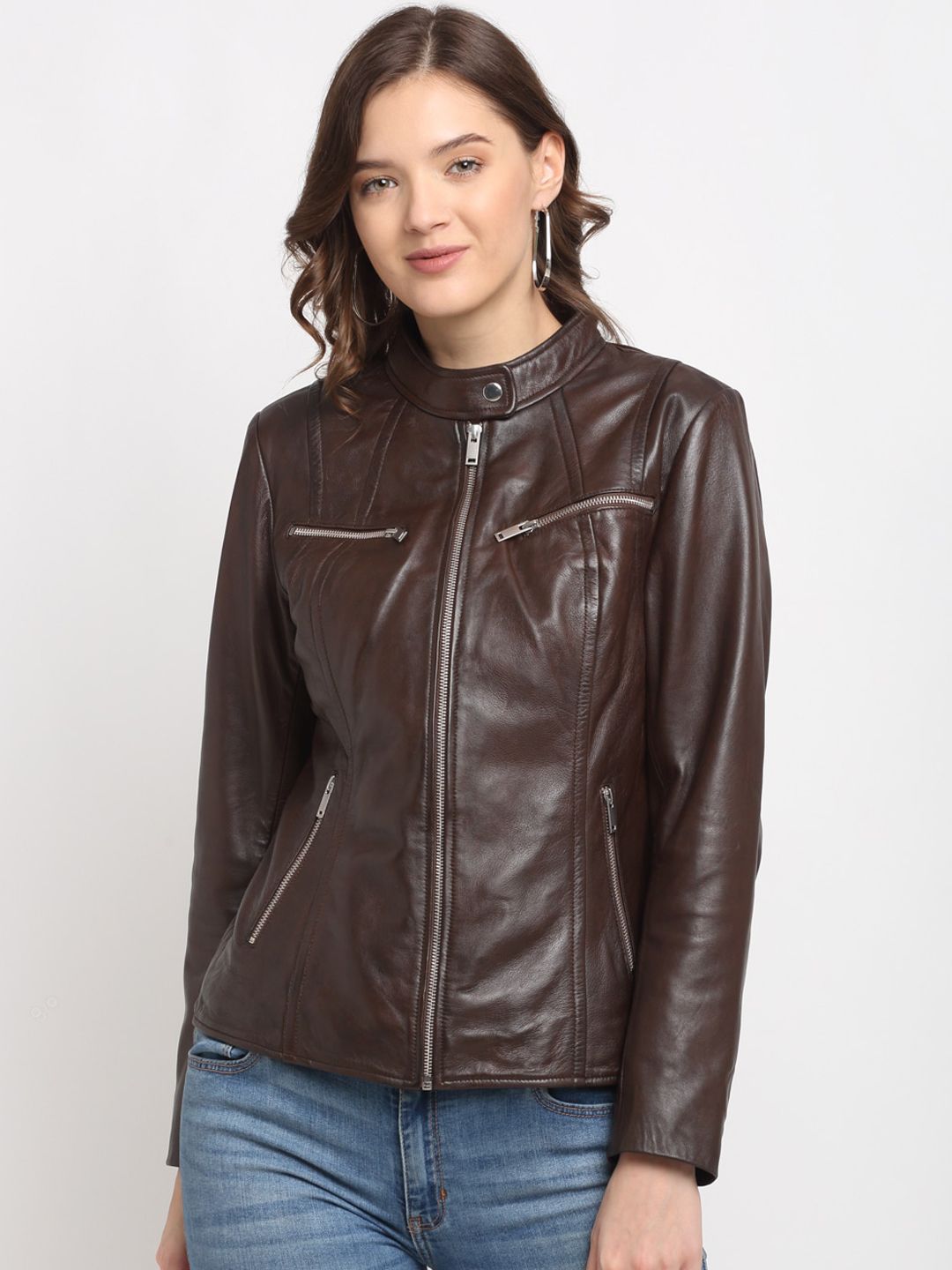 Teakwood Leathers Women Brown Leather Lightweight Biker Jacket Price in India