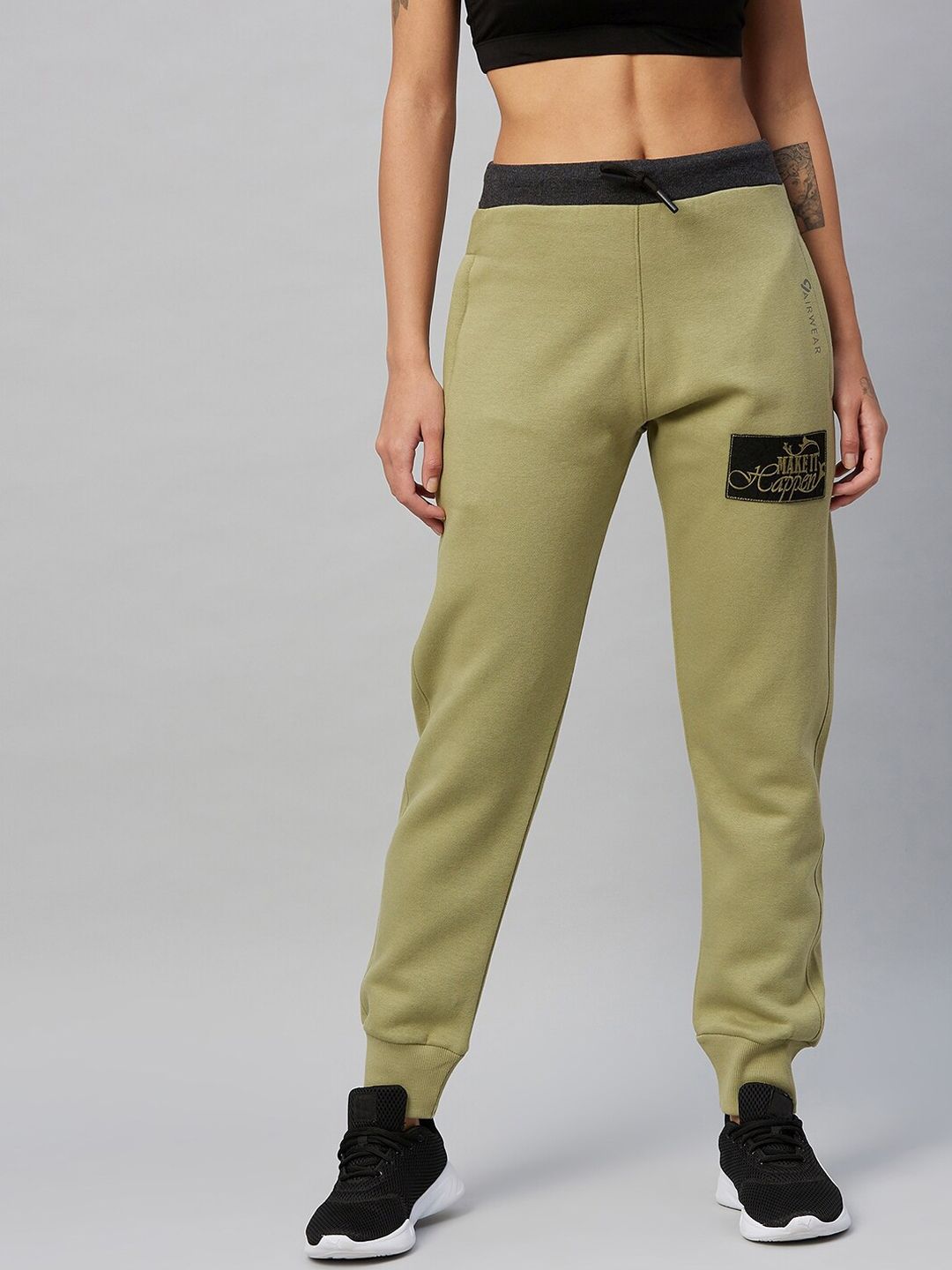 C9 AIRWEAR Women Olive Green Solid Fleece Jogger Track Pants Price in India