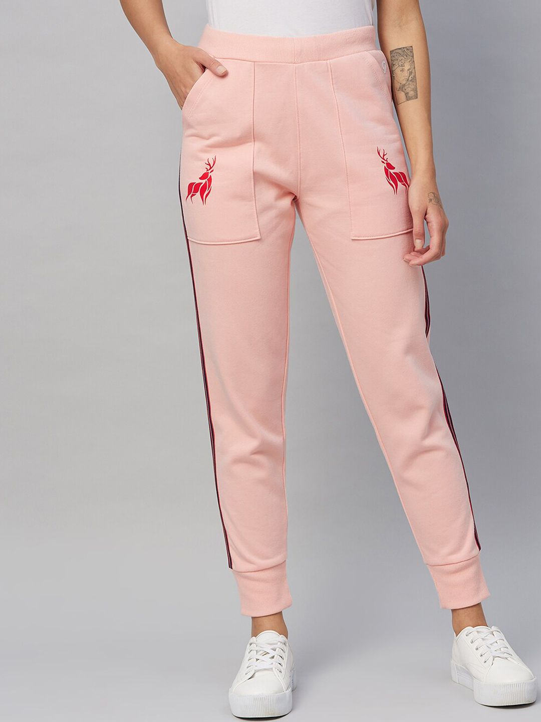 C9 AIRWEAR Women Pink & Red Solid Regular-Fit Fleece Joggers Price in India